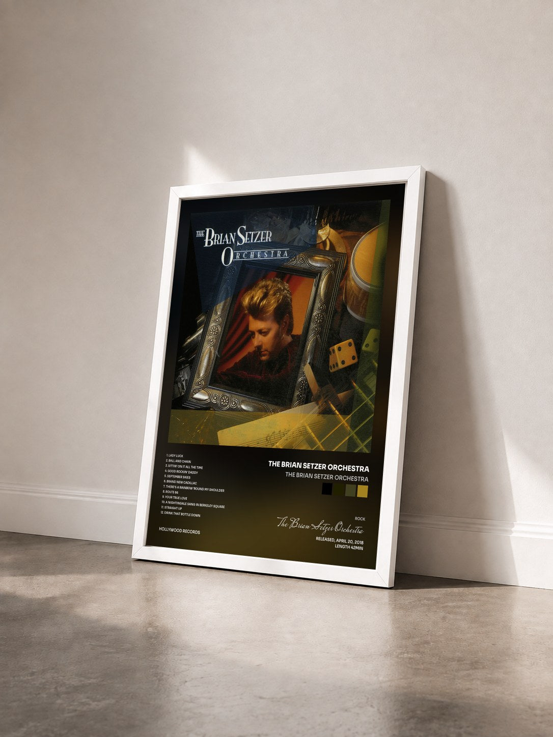#blanc Tableau de l'album The Brian Setzer Orchestra de The Brian Setzer Orchestra vu de trois quarts, cadre blanc