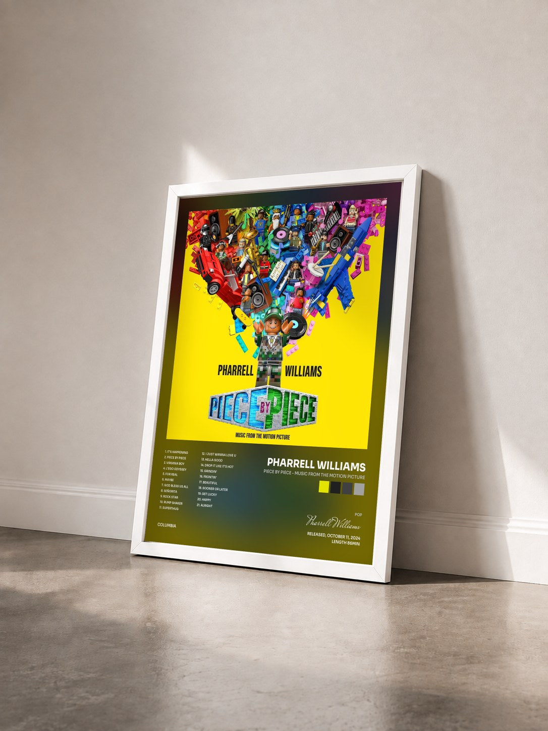 #blanc Tableau de l'album Piece By Piece - Music from the Motion Picture de Pharrell Williams vu de trois quarts, cadre blanc
