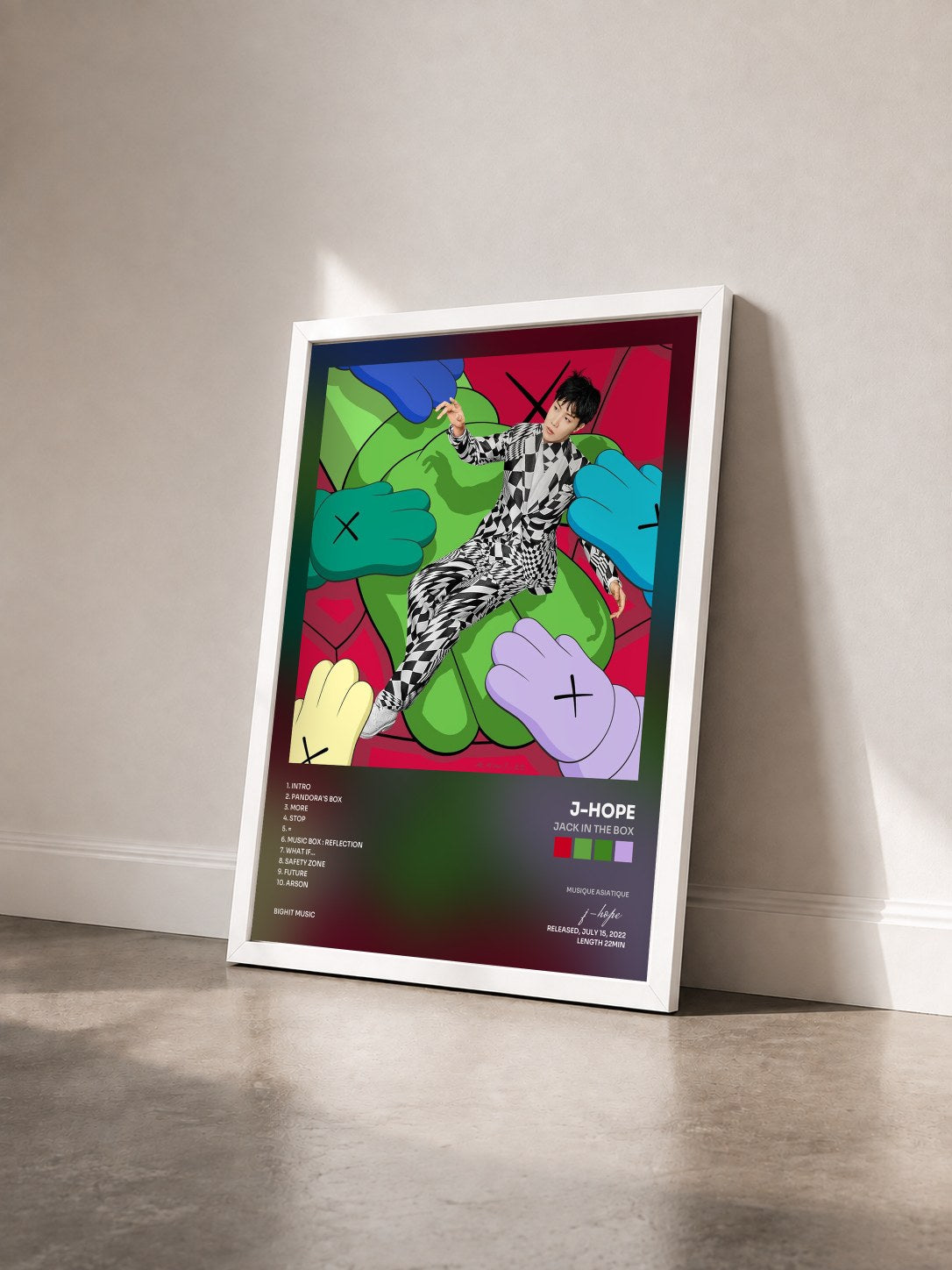 #blanc Tableau de l'album Jack In The Box de j-hope vu de trois quarts, cadre blanc