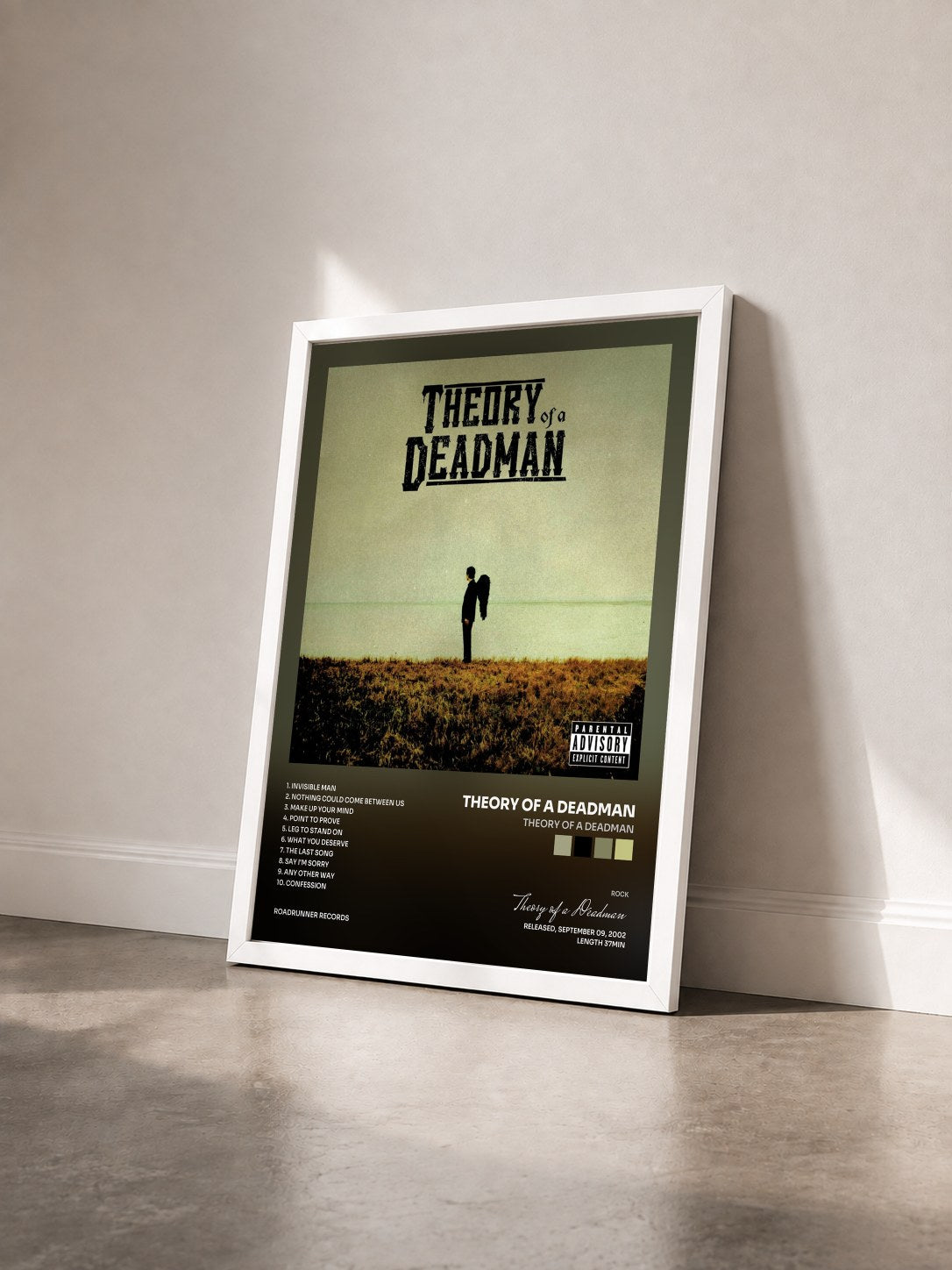 #blanc Tableau de l'album Theory of a Deadman de Theory of a Deadman vu de trois quarts, cadre blanc