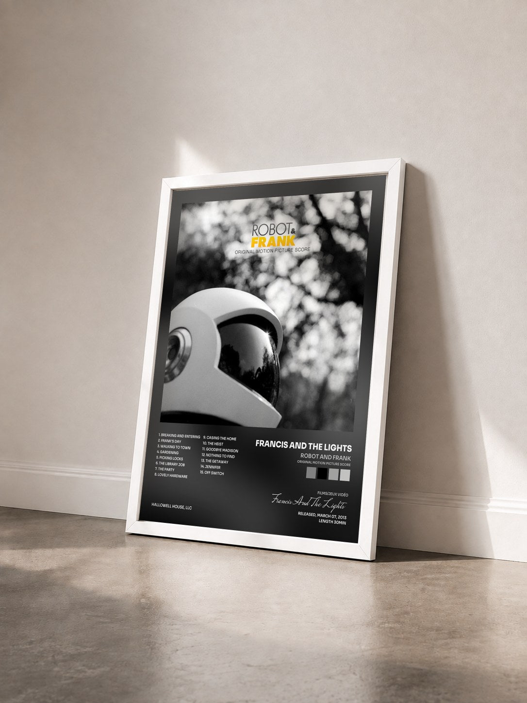 #blanc Tableau de l'album Robot and Frank (Original Motion Picture Score) de Francis And The Lights vu de trois quarts, cadre blanc