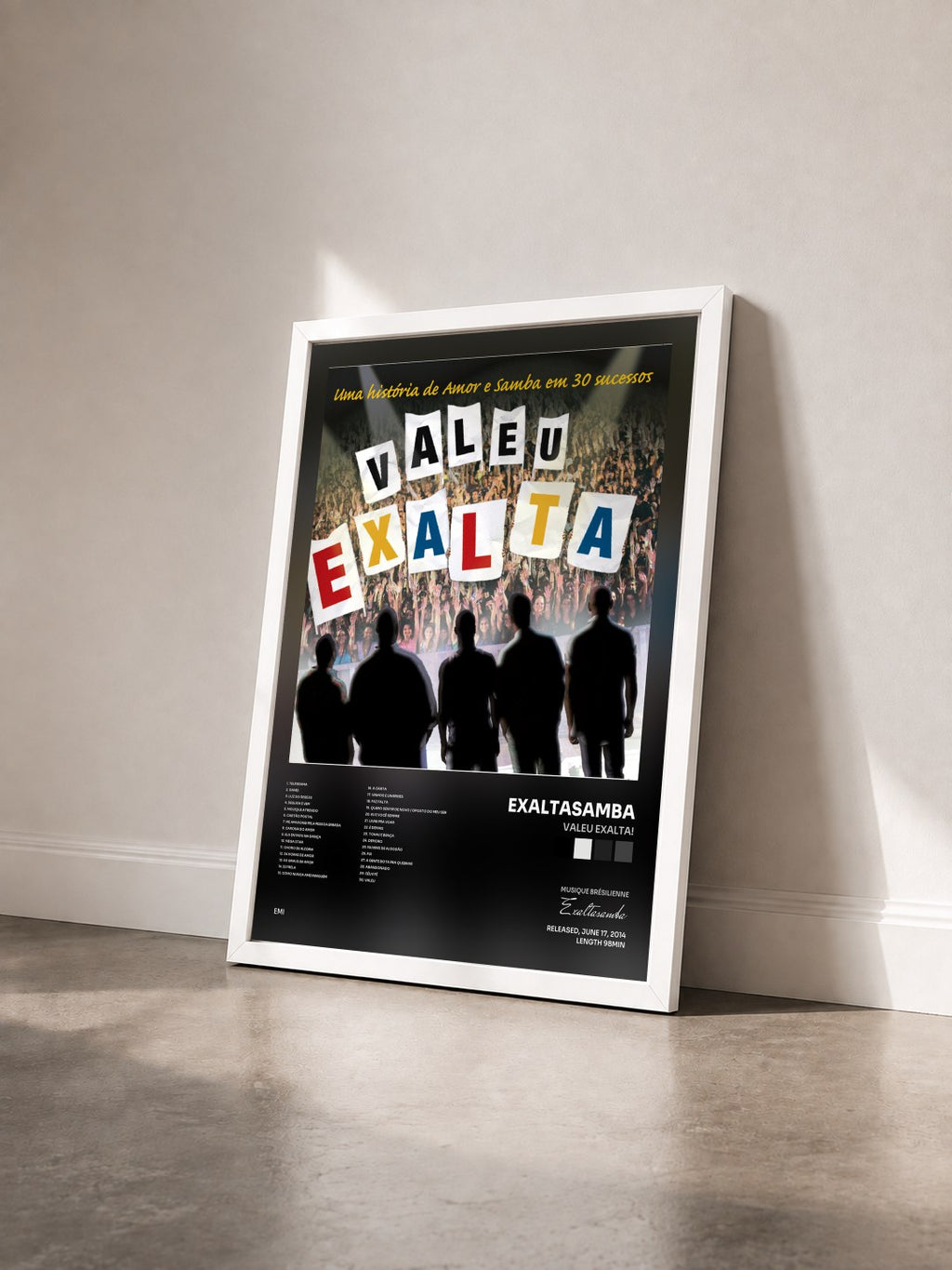 #blanc Tableau de l'album Valeu Exalta! de Exaltasamba vu de trois quarts, cadre blanc