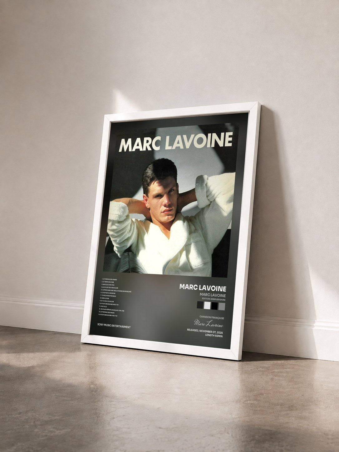 #blanc Tableau de l'album Marc Lavoine (Edition anniversaire) de Marc Lavoine vu de trois quarts, cadre blanc