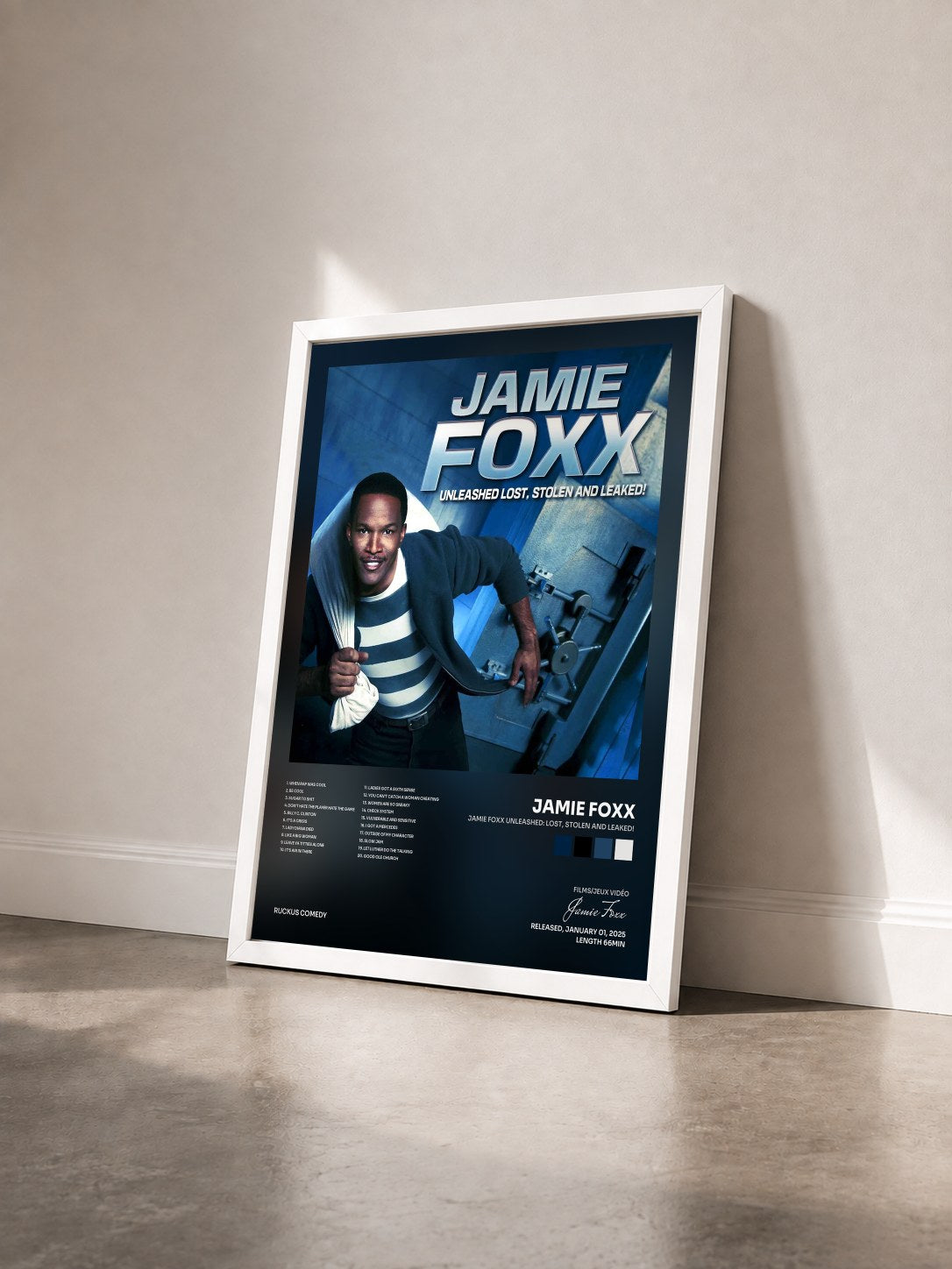 #blanc Tableau de l'album Jamie Foxx Unleashed: Lost, Stolen and Leaked! de Jamie Foxx vu de trois quarts, cadre blanc