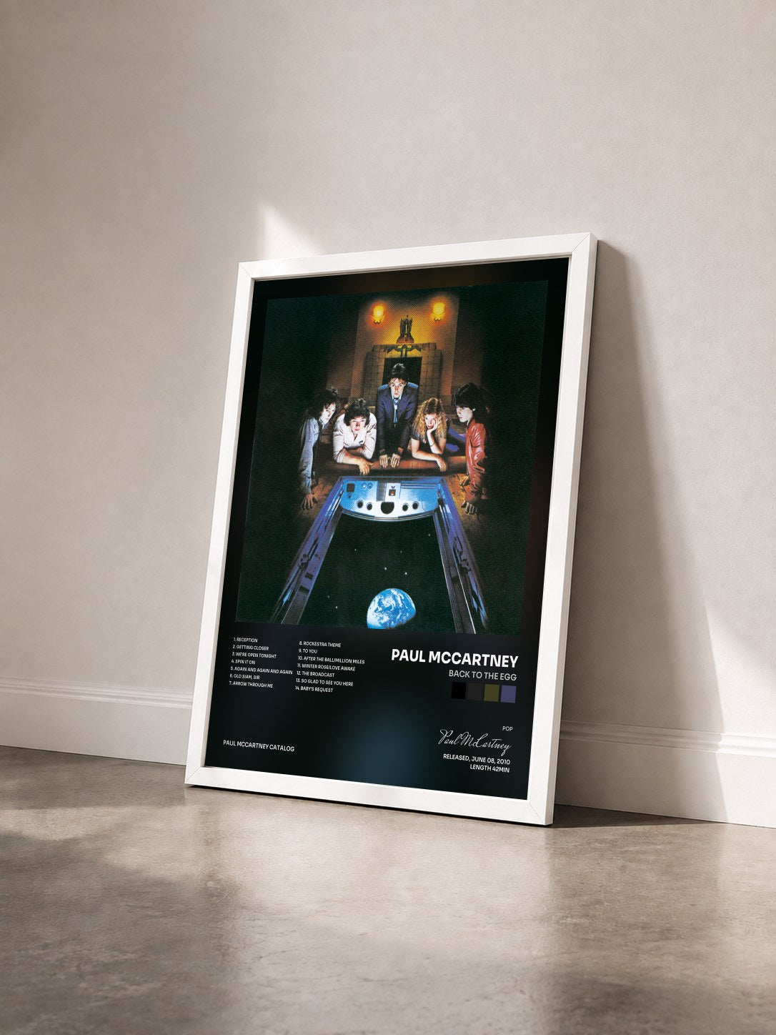 #blanc Tableau de l'album Back To The Egg de Paul McCartney vu de trois quarts, cadre blanc