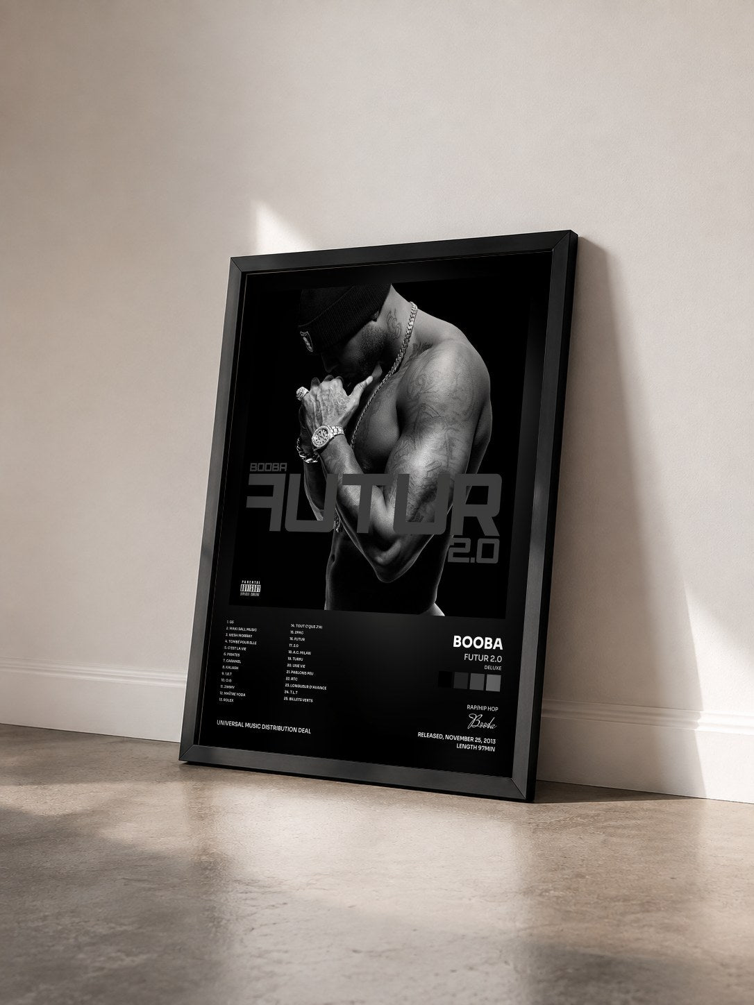 #noir Futur 2.0 (Deluxe) di Booba in stampa incorniciata vista di tre quarti, cornice nera