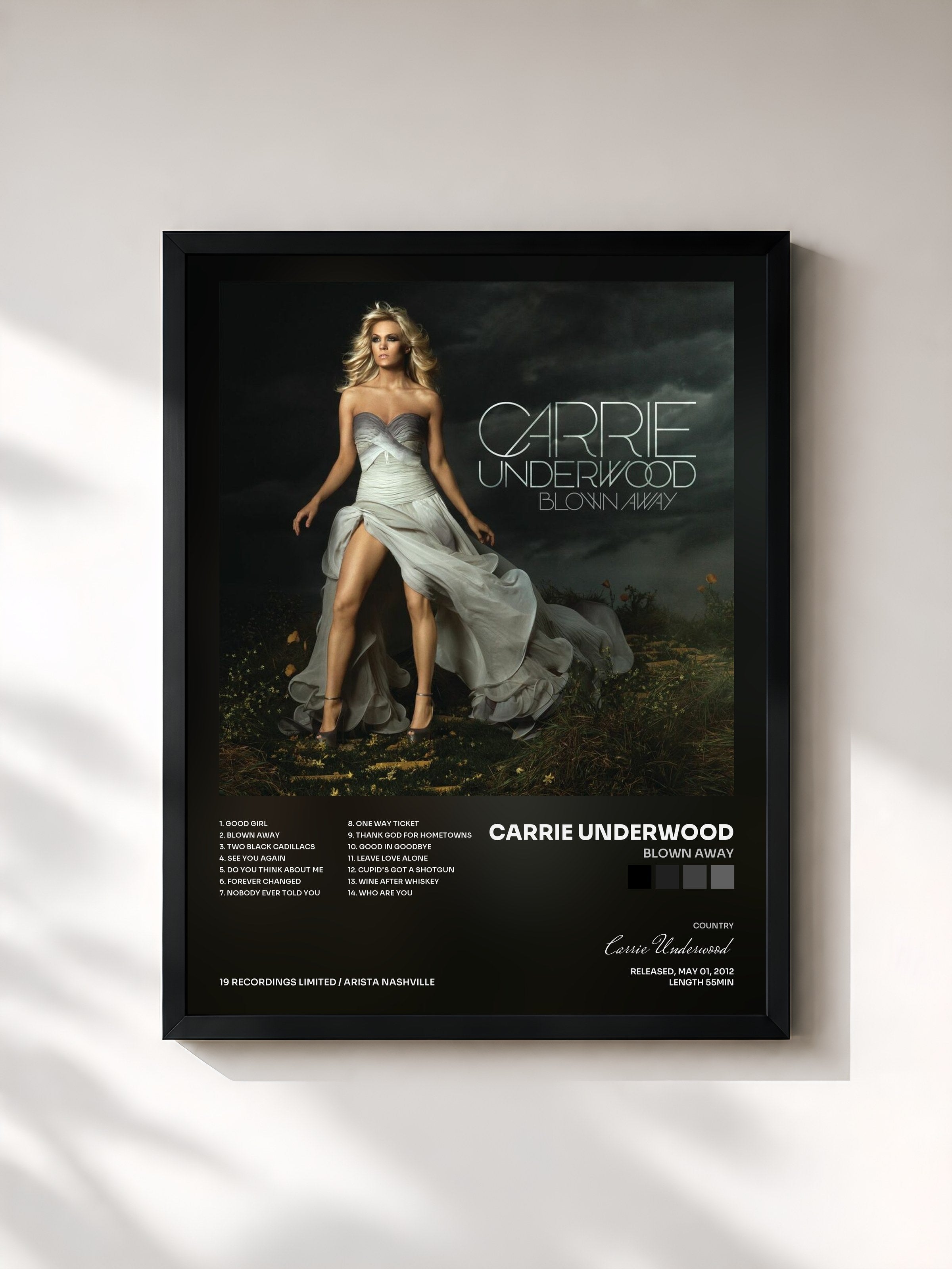 #noir Tableau de l'album Blown Away de Carrie Underwood, cadre noir, imprimé et encadré en France