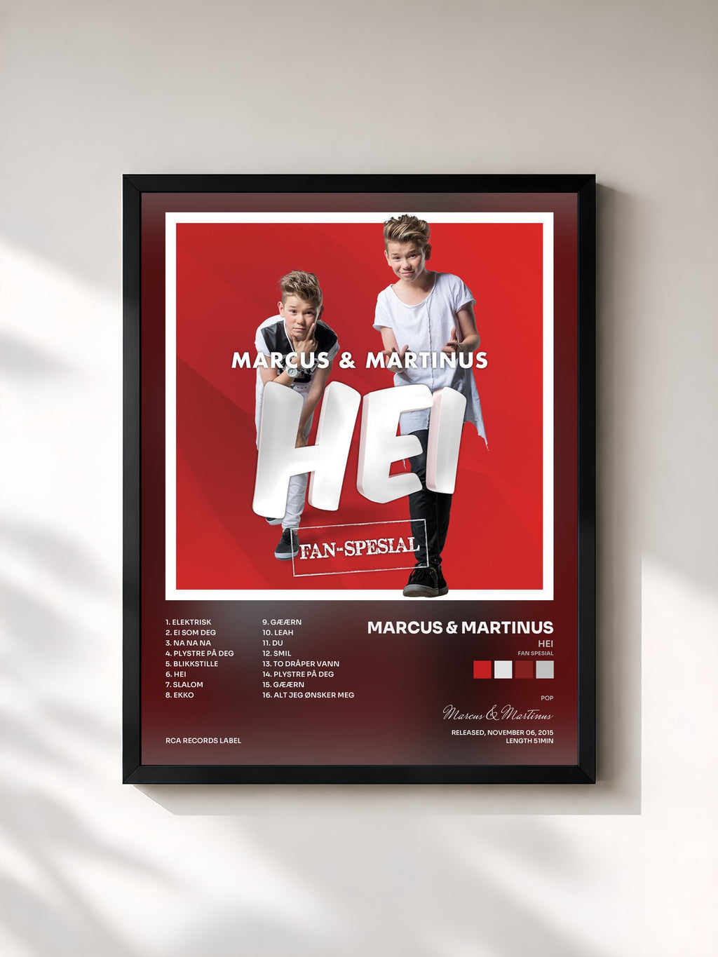 #noir Tableau de l'album Hei (Fan Spesial) de Marcus & Martinus, cadre noir, imprimé et encadré en France
