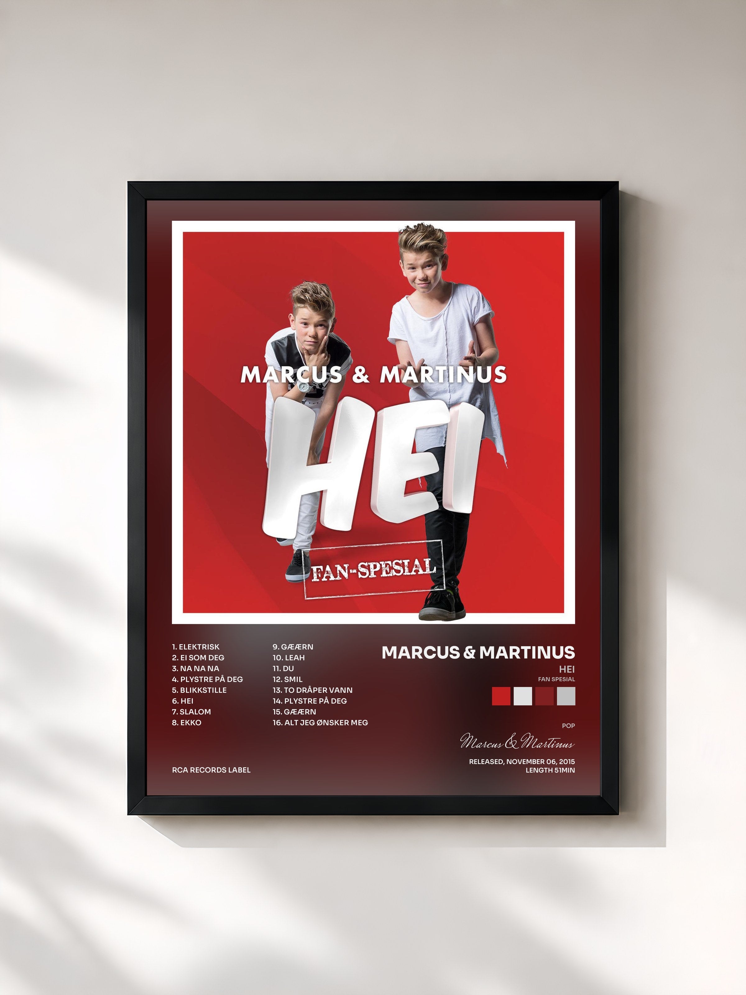 #noir Tableau de l'album Hei (Fan Spesial) de Marcus & Martinus, cadre noir, imprimé et encadré en France