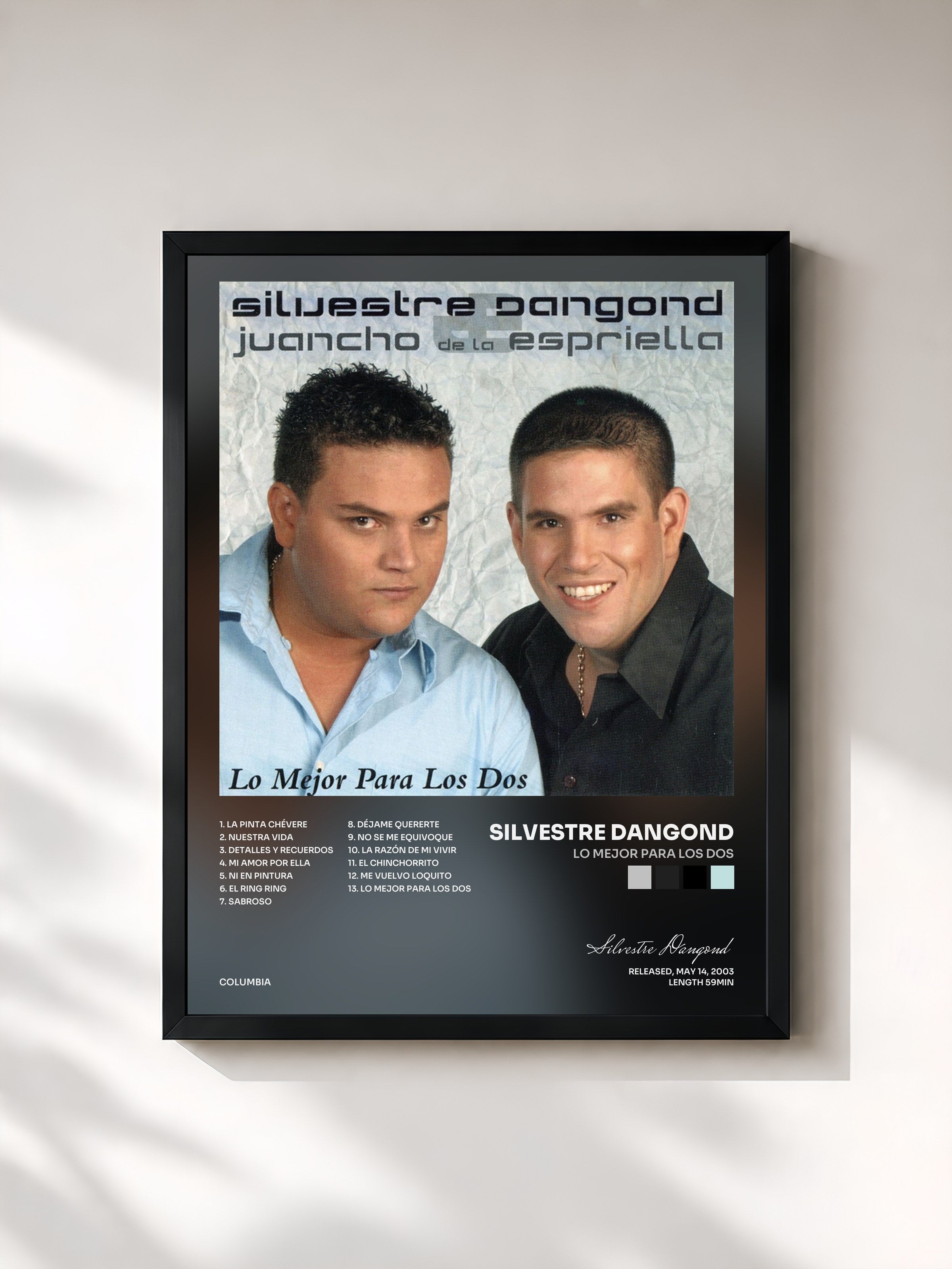 #noir Tableau de l'album Lo Mejor Para Los Dos de Silvestre Dangond, cadre noir, imprimé et encadré en France