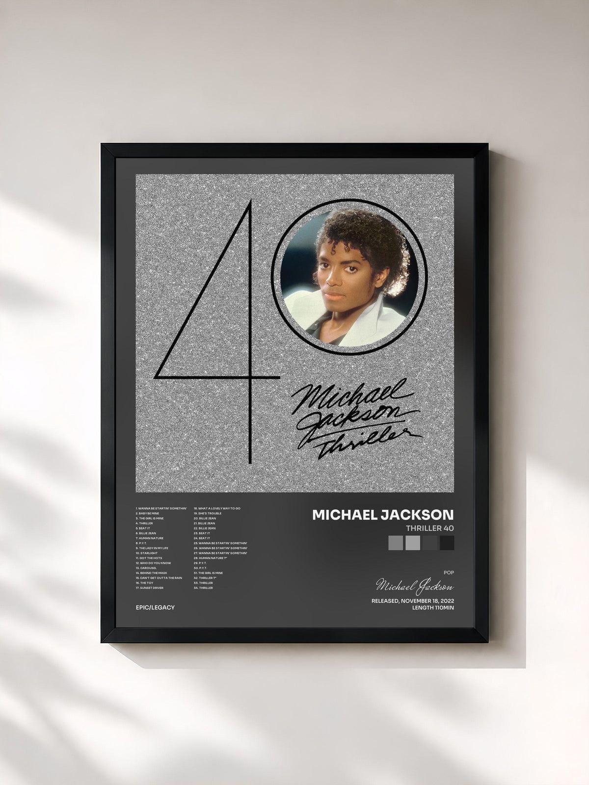 #noir Tableau de l'album Thriller 40 de Michael Jackson, cadre noir, imprimé et encadré en France