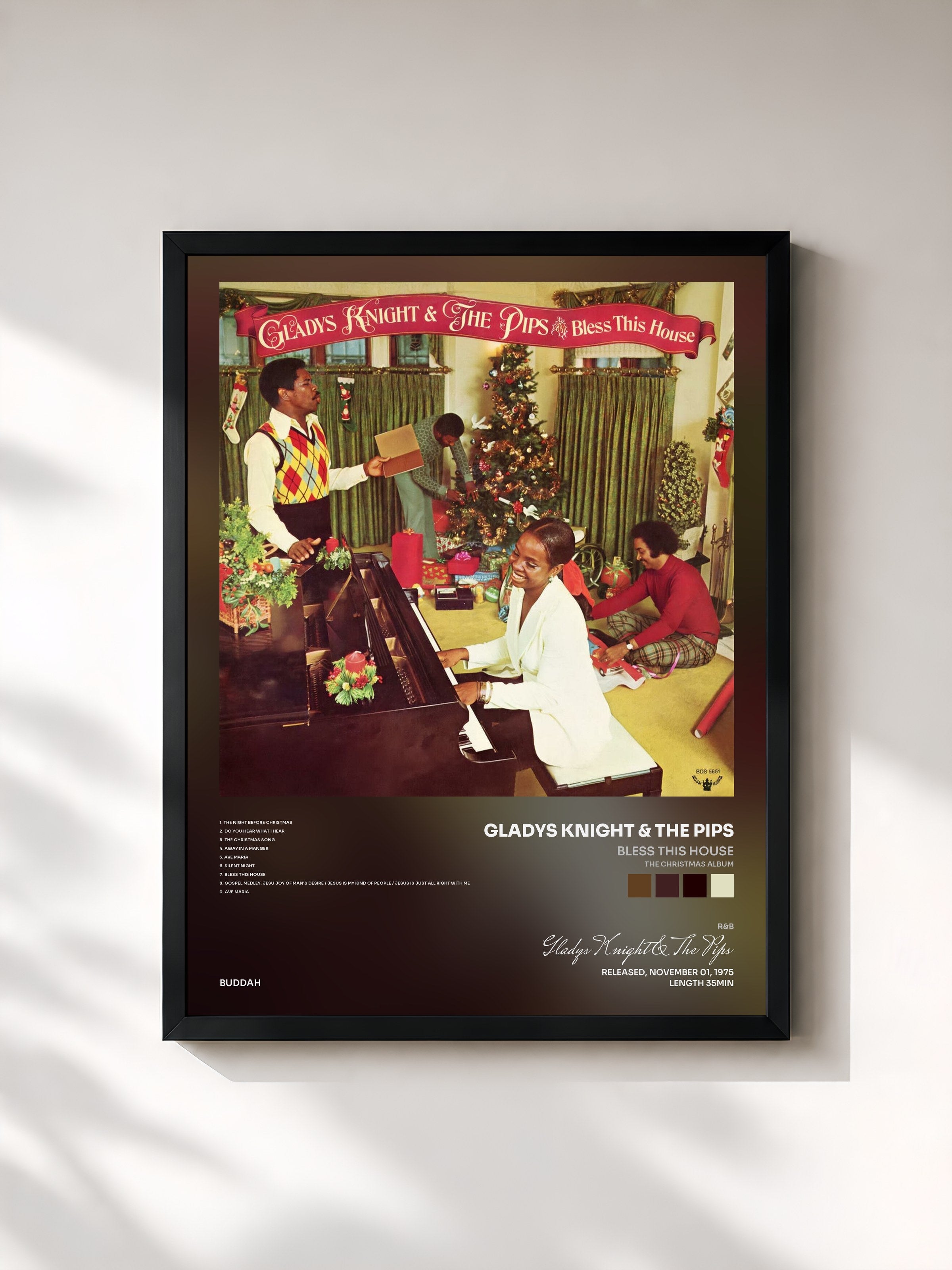 #noir Tableau de l'album Bless This House (The Christmas Album) de Gladys Knight & The Pips, cadre noir, imprimé et encadré en France