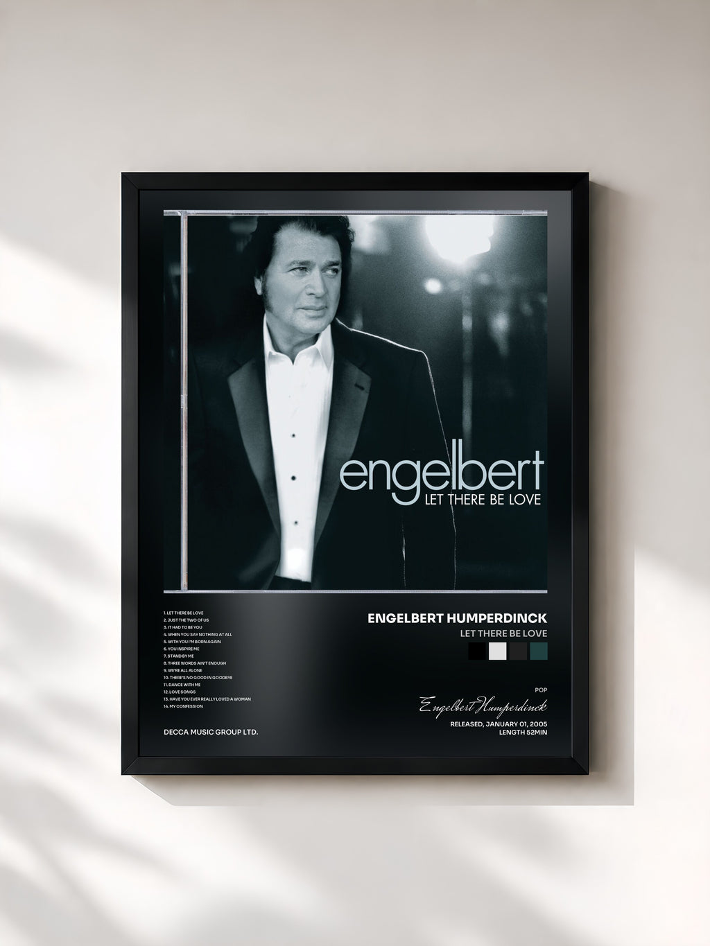 #noir Tableau de l'album Let There Be Love de Engelbert Humperdinck, cadre noir, imprimé et encadré en France