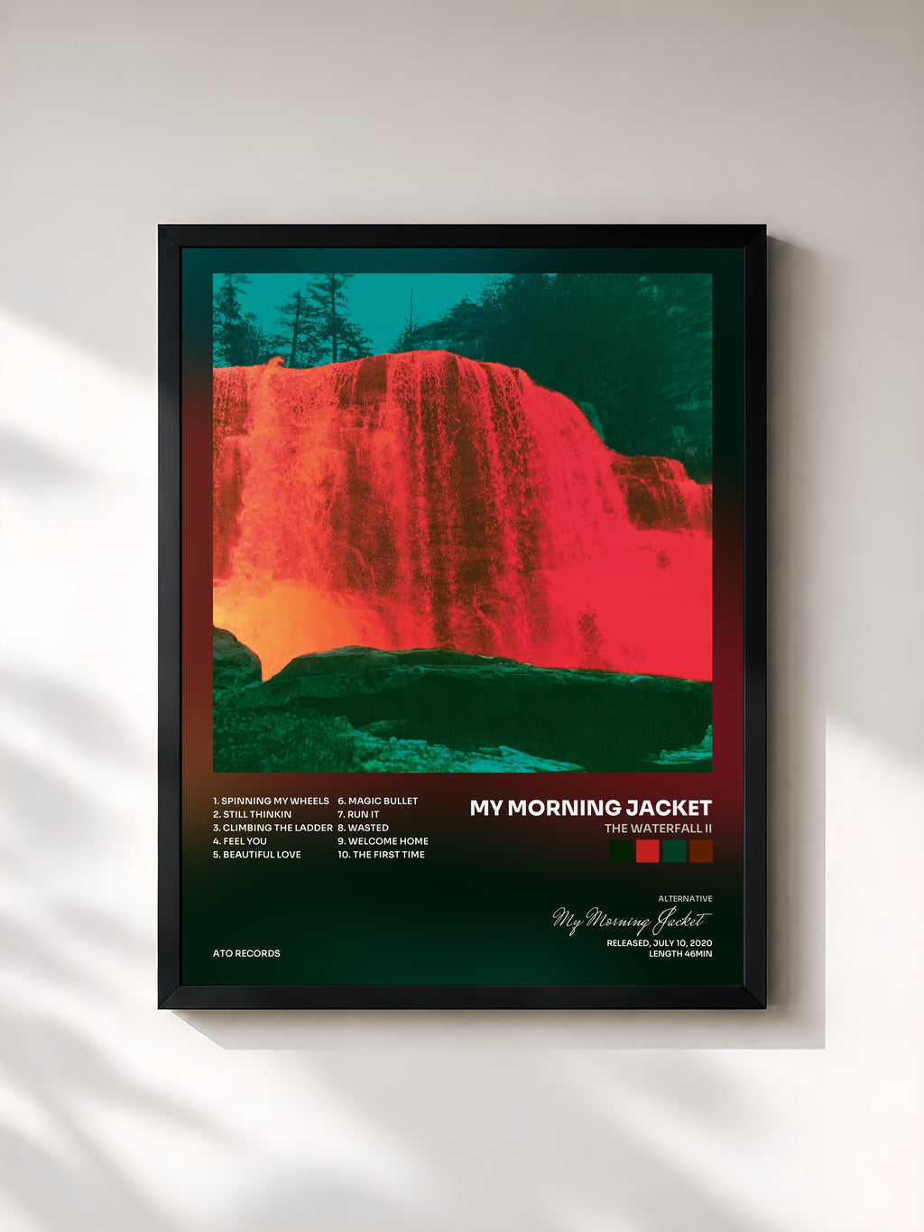 #noir Tableau de l'album The Waterfall II de My Morning Jacket, cadre noir, imprimé et encadré en France