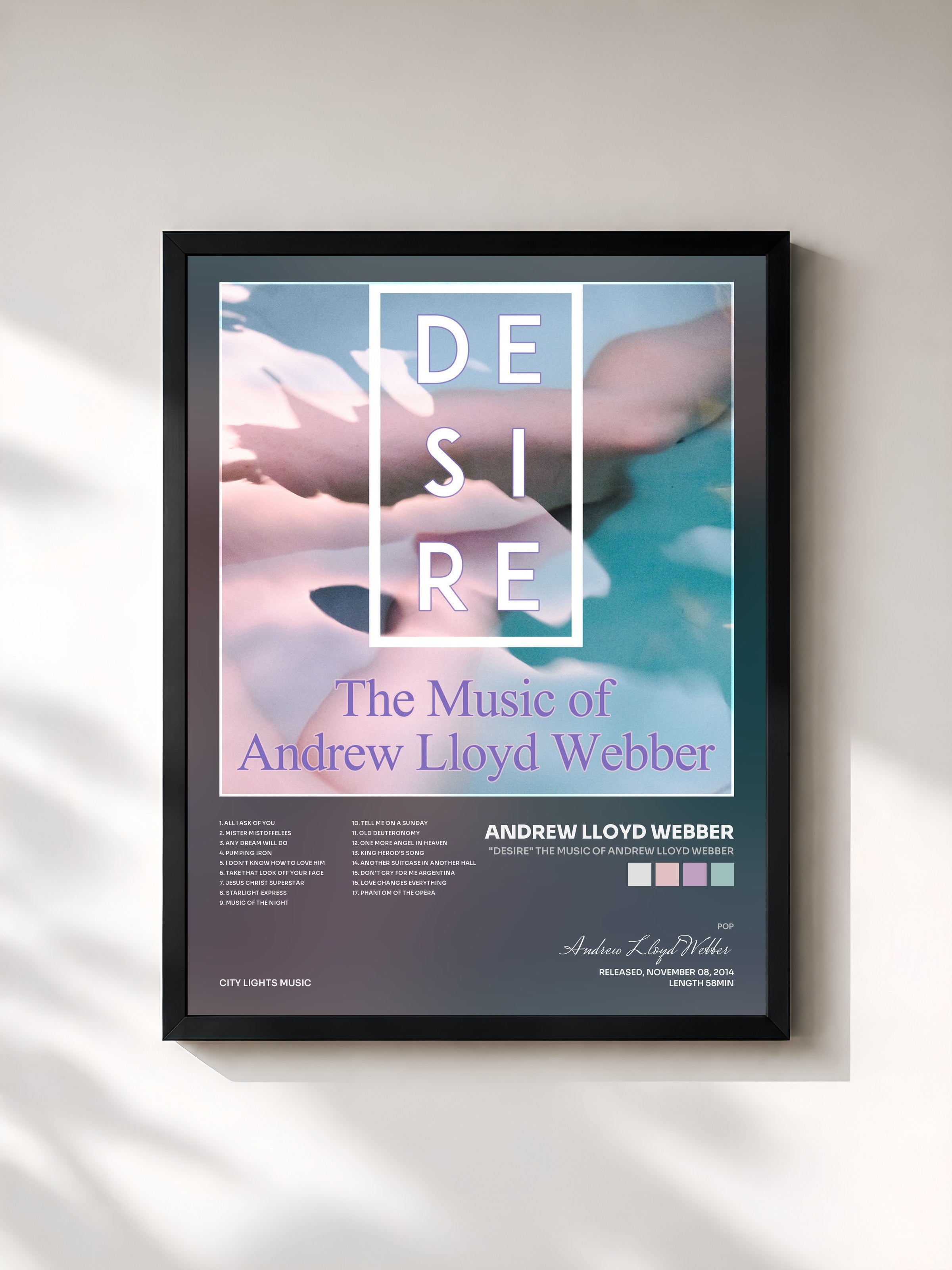 #noir Tableau de l'album "Desire" The Music of Andrew Lloyd Webber de Andrew Lloyd Webber, cadre noir, imprimé et encadré en France