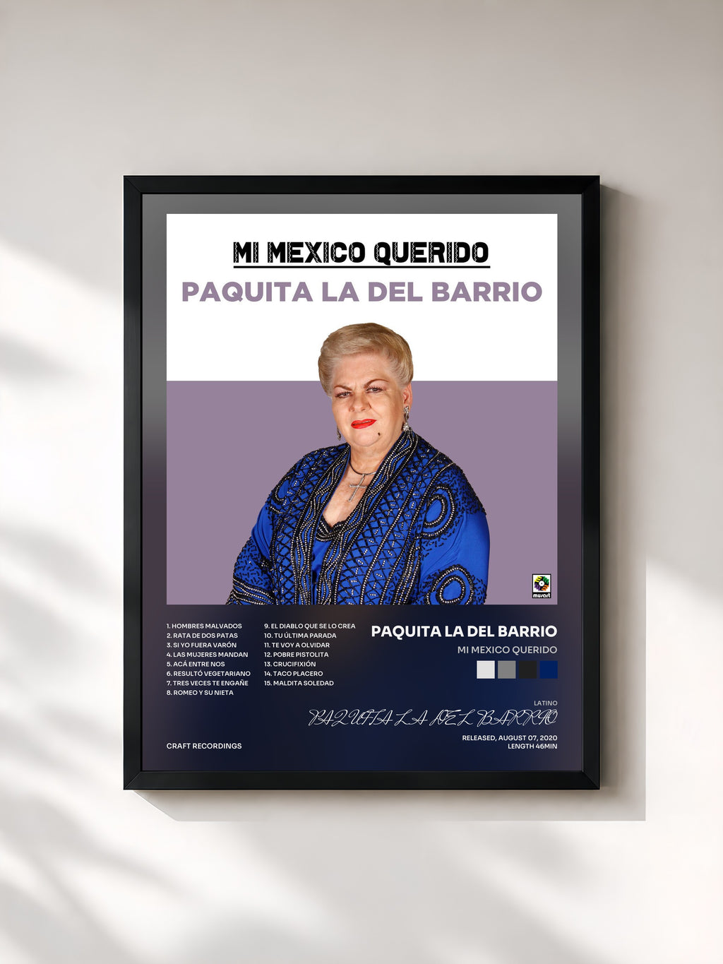 #noir Tableau de l'album Mi Mexico Querido de PAQUITA LA DEL BARRIO, cadre noir, imprimé et encadré en France
