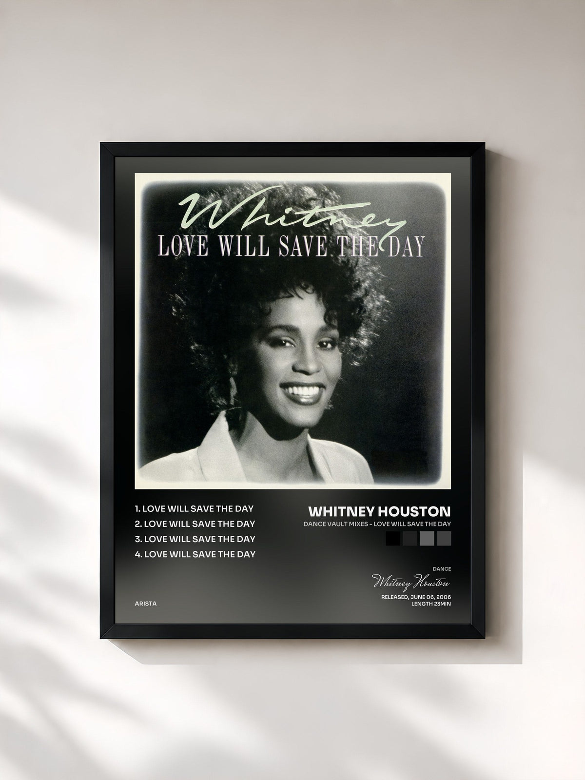 #noir Tableau de l'album Dance Vault Mixes - Love Will Save The Day de Whitney Houston, cadre noir, imprimé et encadré en France