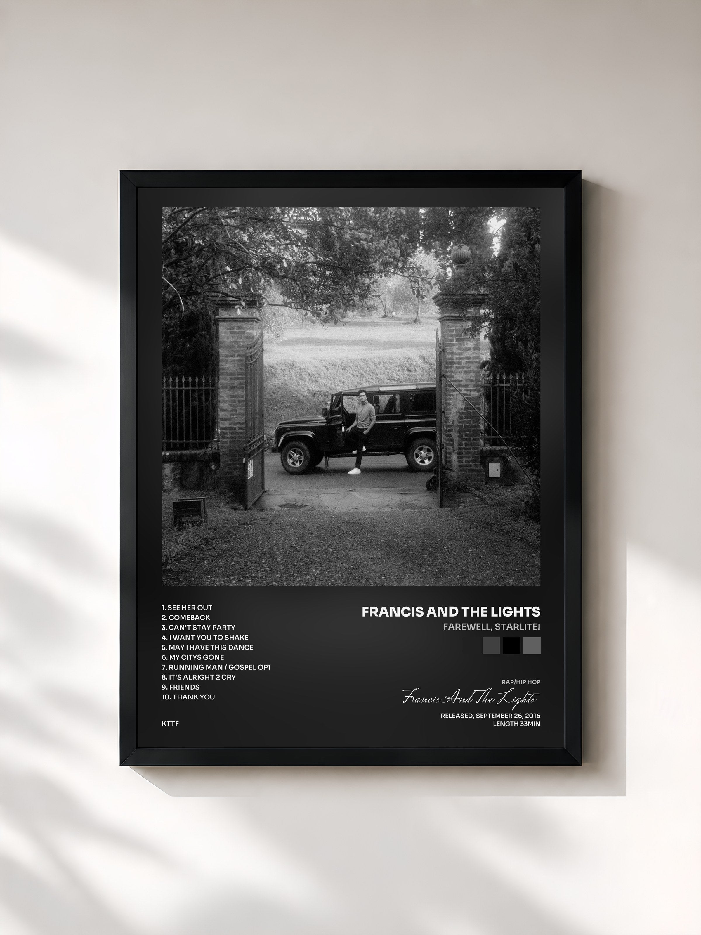 #noir Tableau de l'album Farewell, Starlite! de Francis And The Lights, cadre noir, imprimé et encadré en France