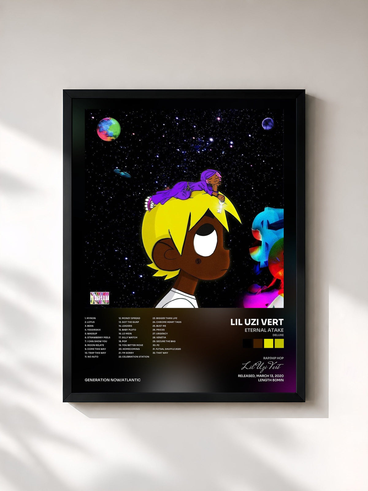 #noir Tableau de l'album Eternal Atake (Deluxe) - LUV vs. The World 2 de Lil Uzi Vert, cadre noir, imprimé et encadré en France