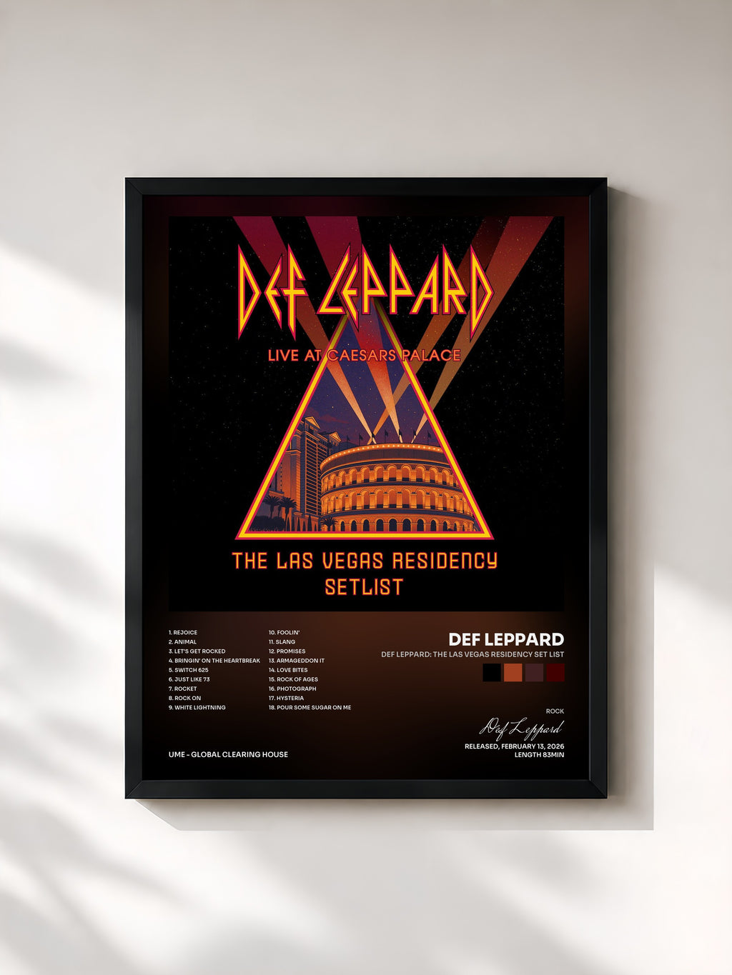 #noir Tableau de l'album Def Leppard: The Las Vegas Residency Set List de Def Leppard, cadre noir, imprimé et encadré en France