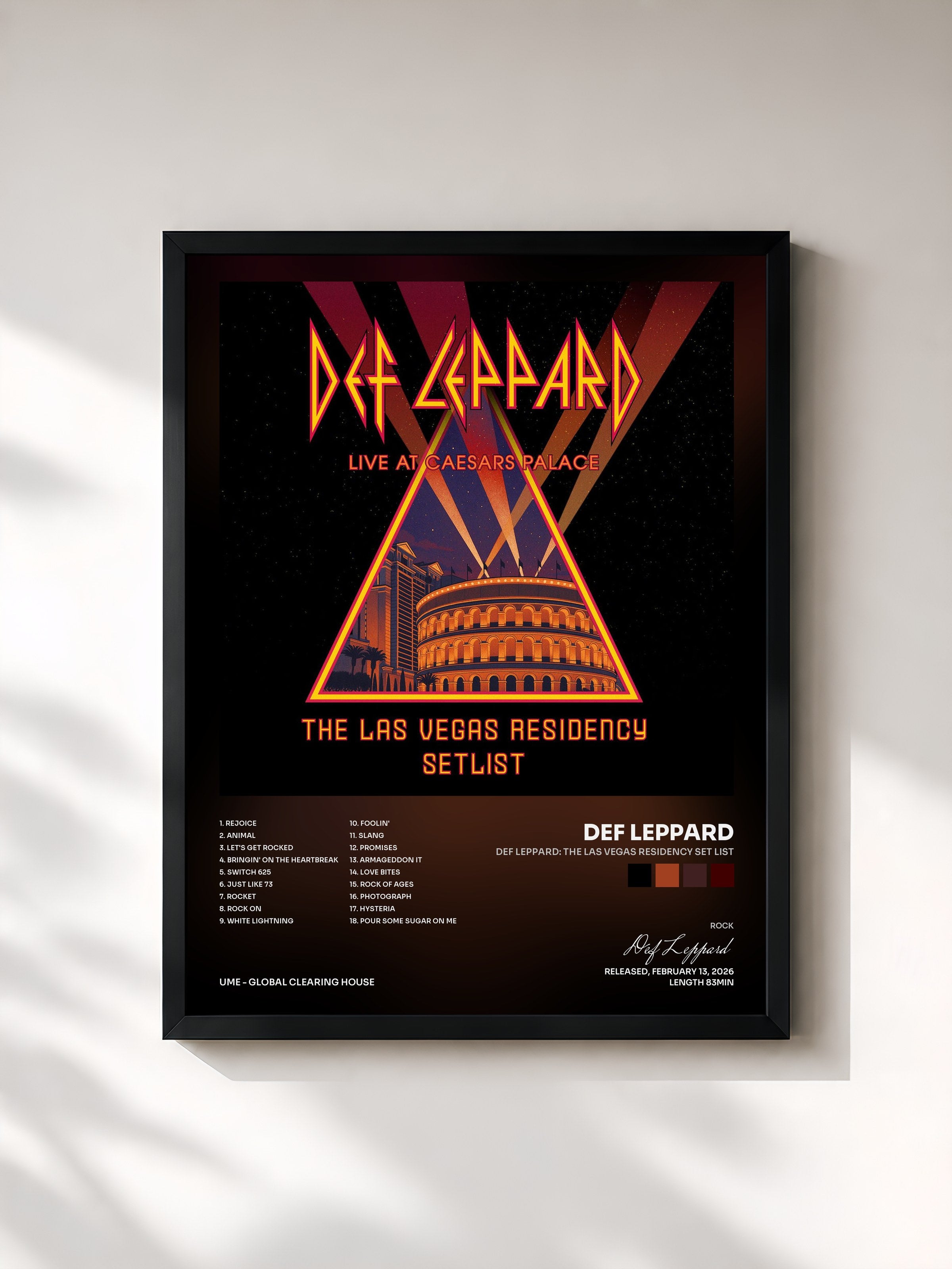 #noir Tableau de l'album Def Leppard: The Las Vegas Residency Set List de Def Leppard, cadre noir, imprimé et encadré en France