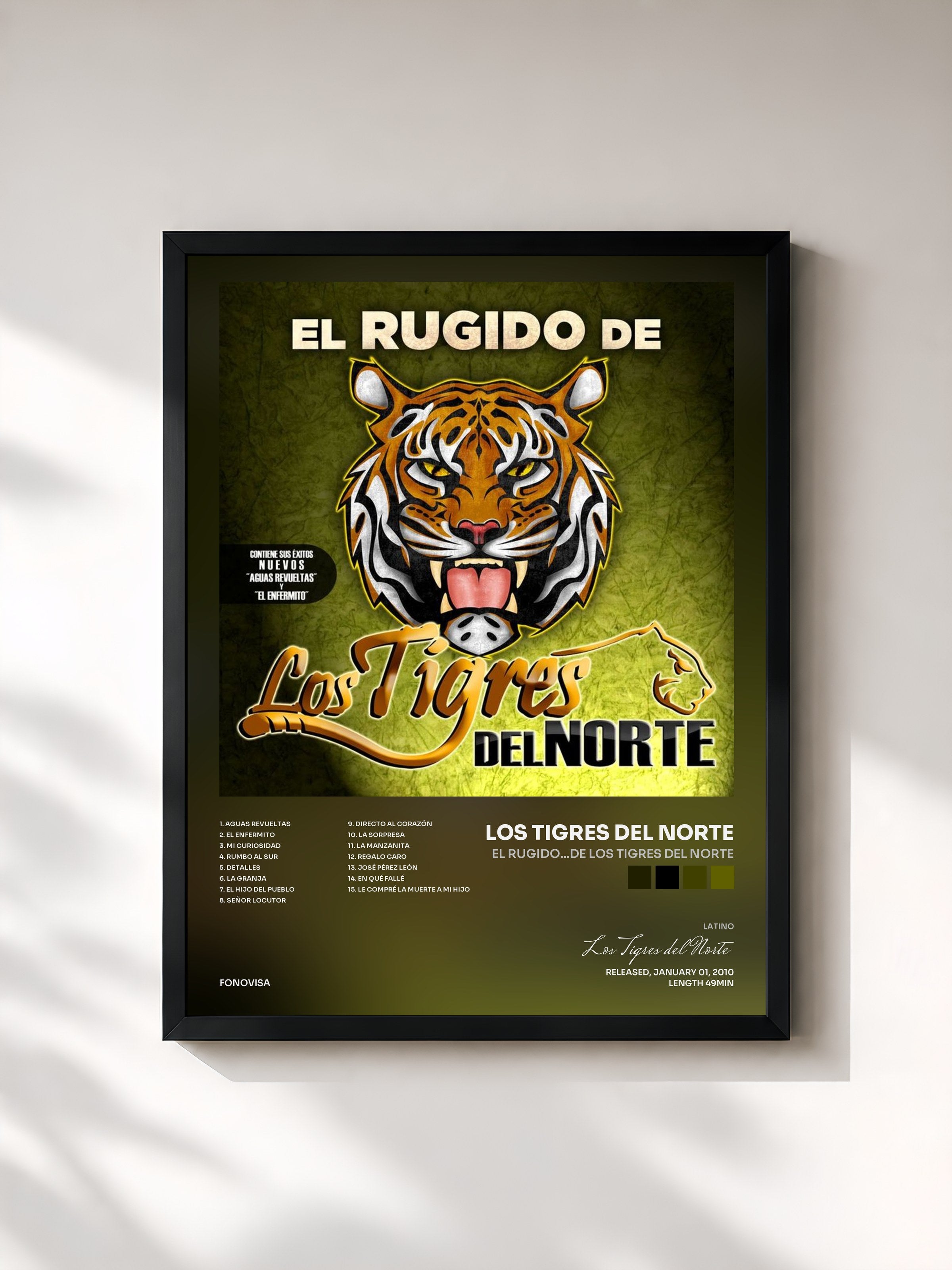 #noir Tableau de l'album El Rugido...De Los Tigres Del Norte de Los Tigres del Norte, cadre noir, imprimé et encadré en France