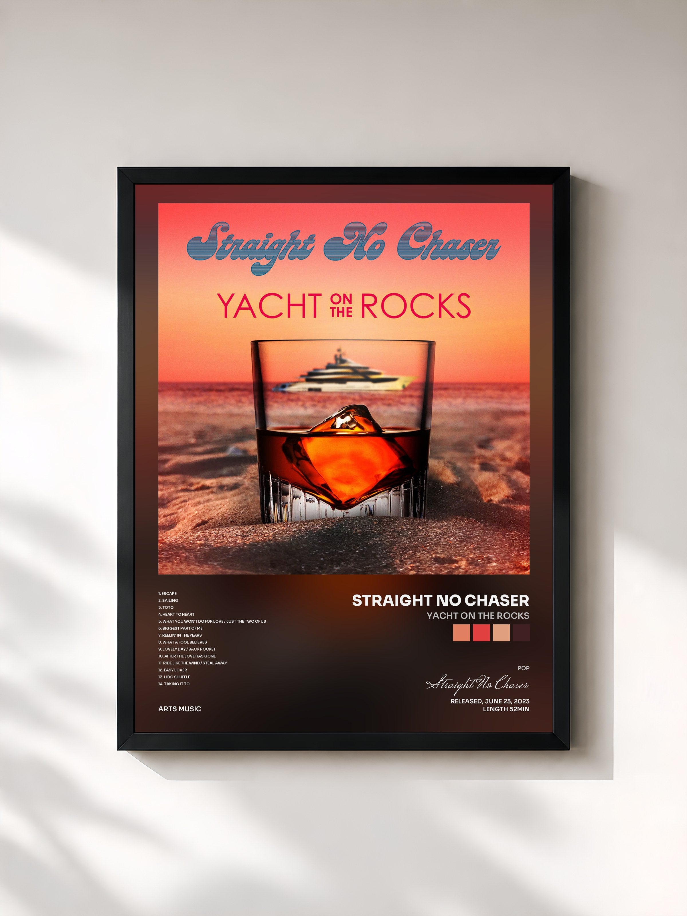 #noir Tableau de l'album Yacht On The Rocks de Straight No Chaser, cadre noir, imprimé et encadré en France