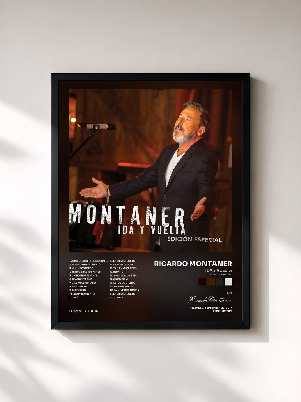 #noir Tableau de l'album Ida y Vuelta (Edición Especial) de Ricardo Montaner, cadre noir, imprimé et encadré en France