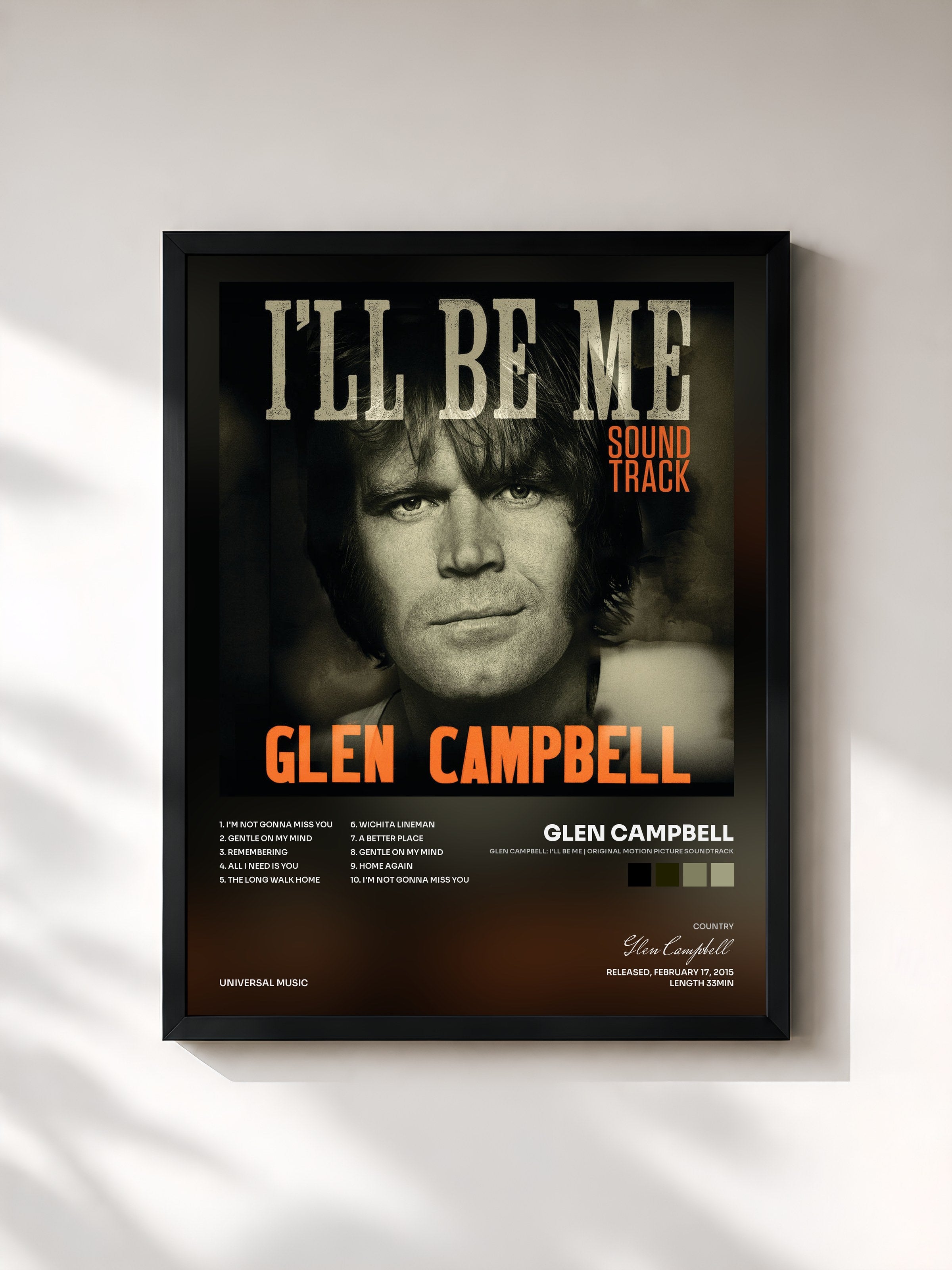 #noir Tableau de l'album Glen Campbell: I'll Be Me | Original Motion Picture Soundtrack de Glen Campbell, cadre noir, imprimé et encadré en France