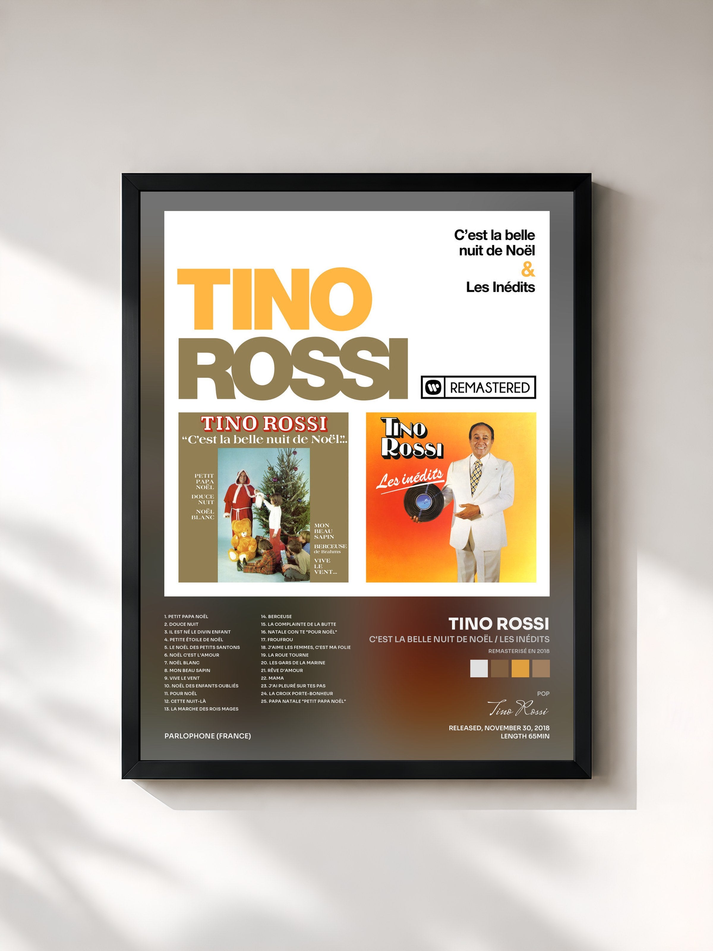 #noir Tableau de l'album C'est la belle nuit de Noël / Les inédits (Remasterisé en 2018) de Tino Rossi, cadre noir, imprimé et encadré en France