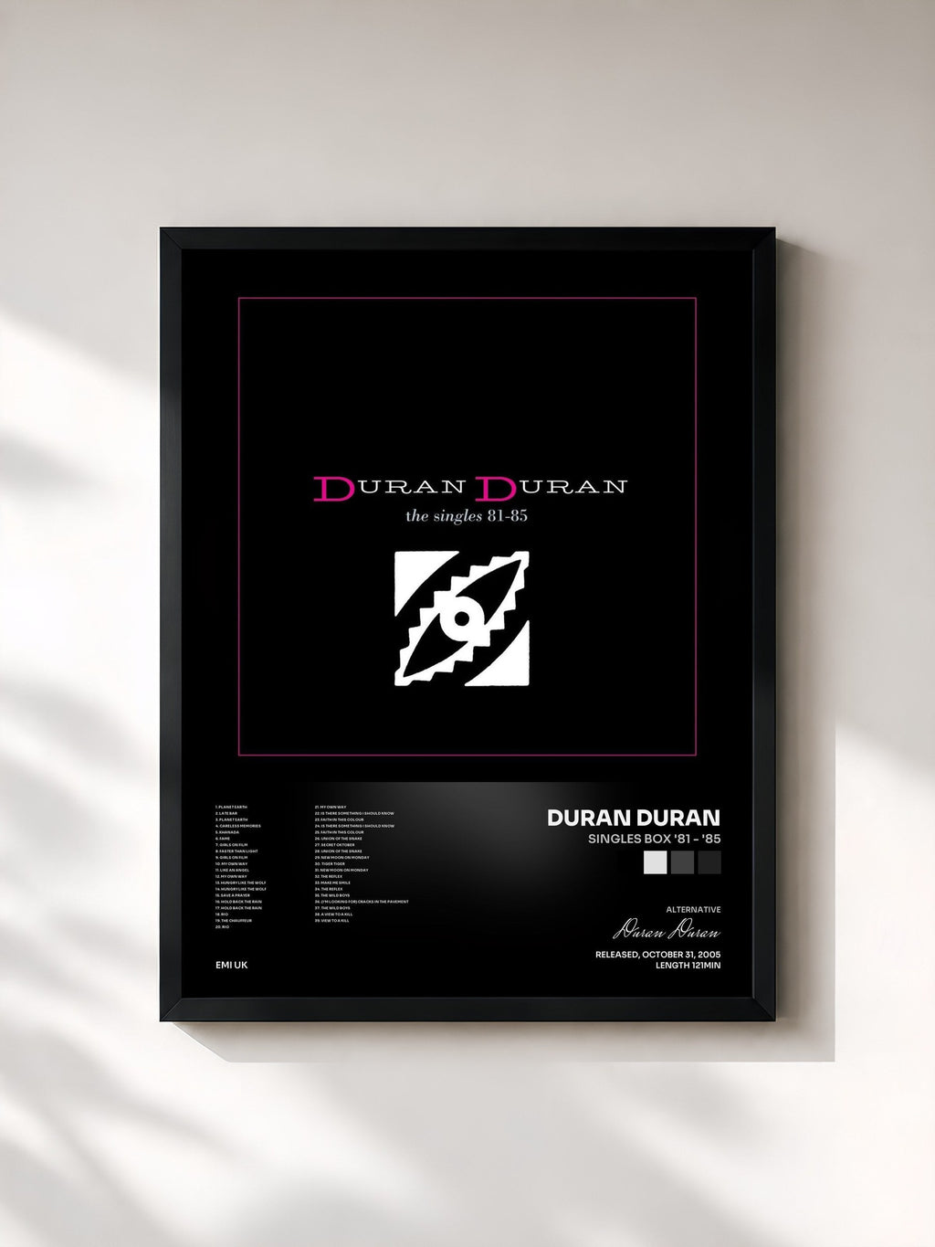 #noir Tableau de l'album Singles Box '81 - '85 de Duran Duran, cadre noir, imprimé et encadré en France