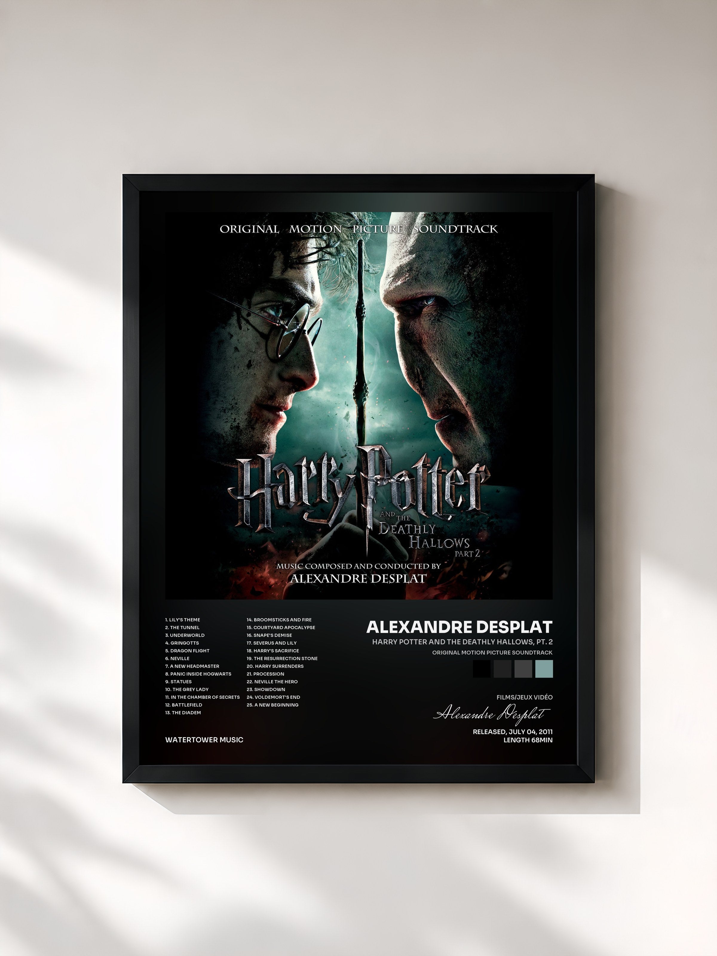 #noir Tableau de l'album Harry Potter and the Deathly Hallows, Pt. 2 (Original Motion Picture Soundtrack) de Alexandre Desplat, cadre noir, imprimé et encadré en France