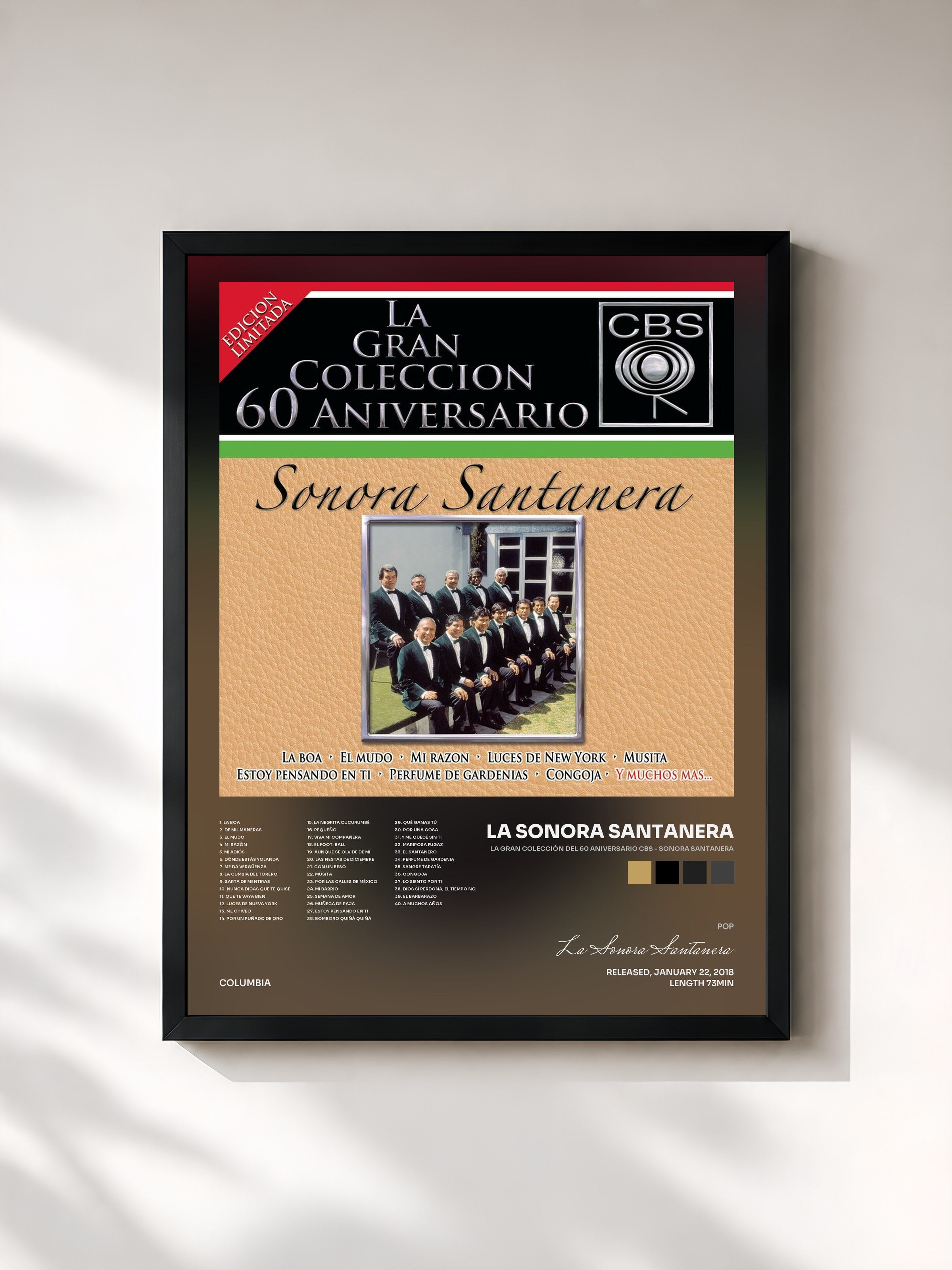 #noir Tableau de l'album La Gran Colección del 60 Aniversario CBS - Sonora Santanera de La Sonora Santanera, cadre noir, imprimé et encadré en France