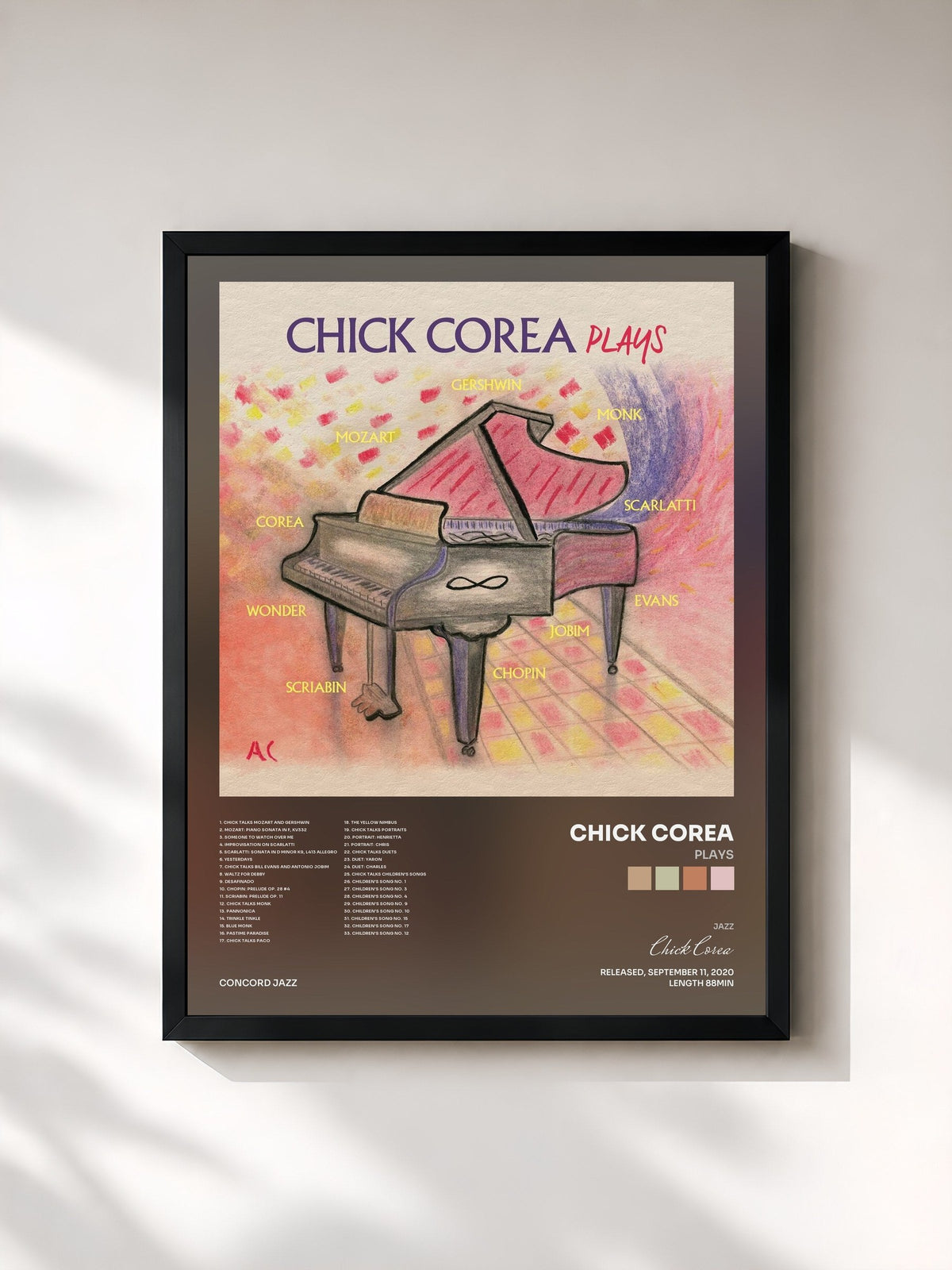 #noir Tableau de l'album Plays de Chick Corea, cadre noir, imprimé et encadré en France