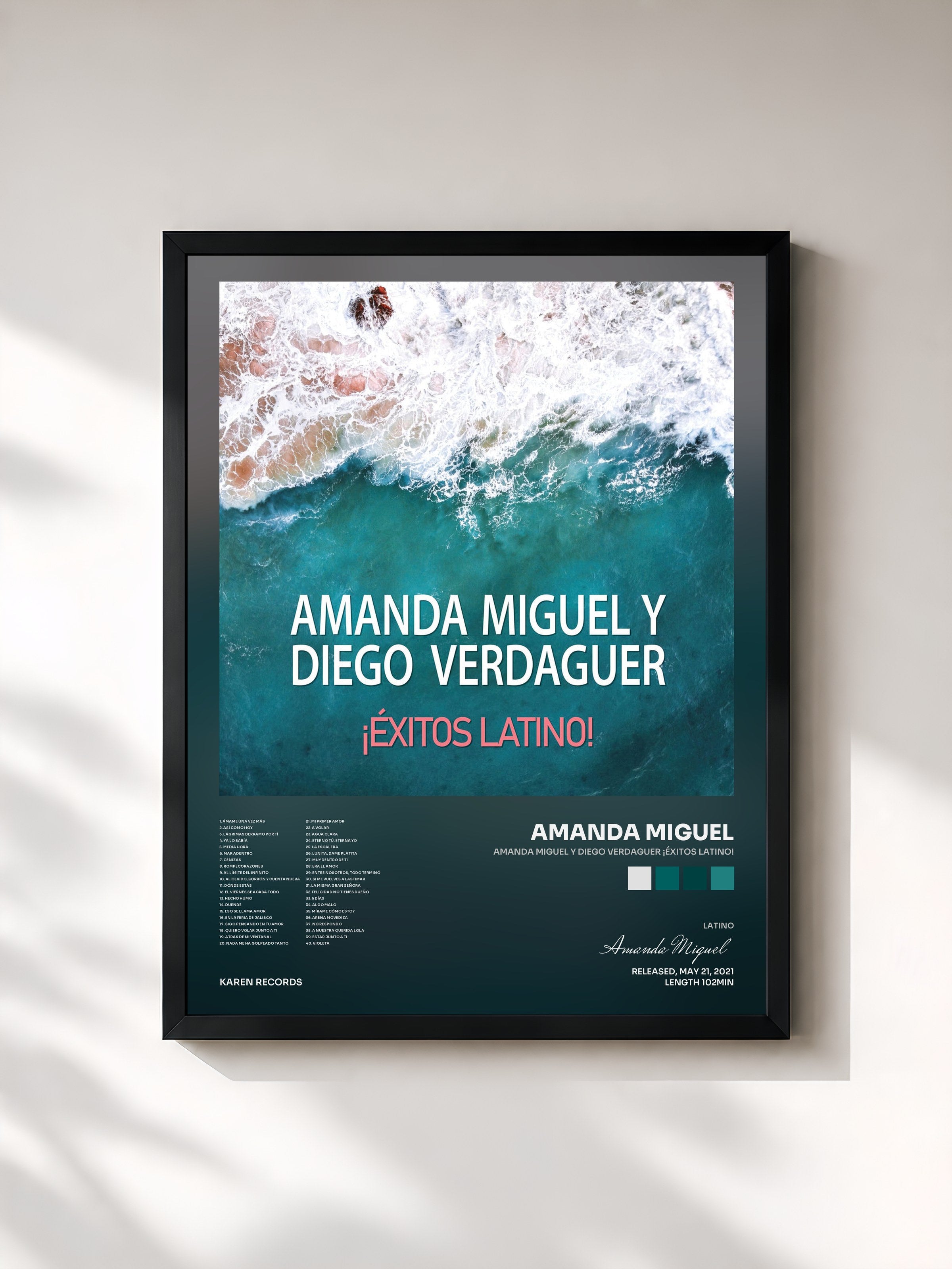 #noir Tableau de l'album Amanda Miguel y Diego Verdaguer ¡Éxitos Latino! de Amanda Miguel, cadre noir, imprimé et encadré en France