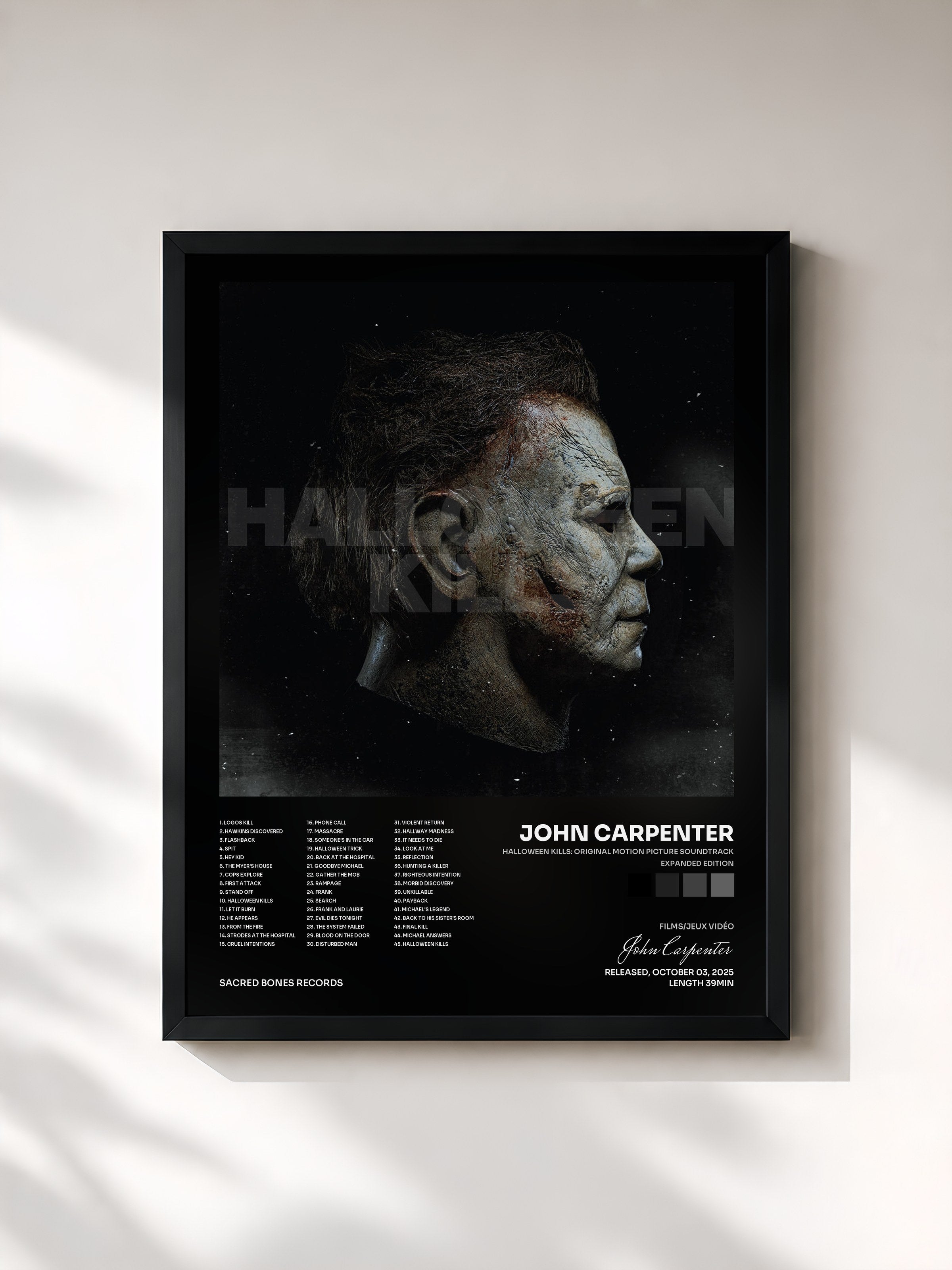 #noir Tableau de l'album Halloween Kills: Original Motion Picture Soundtrack (Expanded Edition) de John Carpenter, cadre noir, imprimé et encadré en France