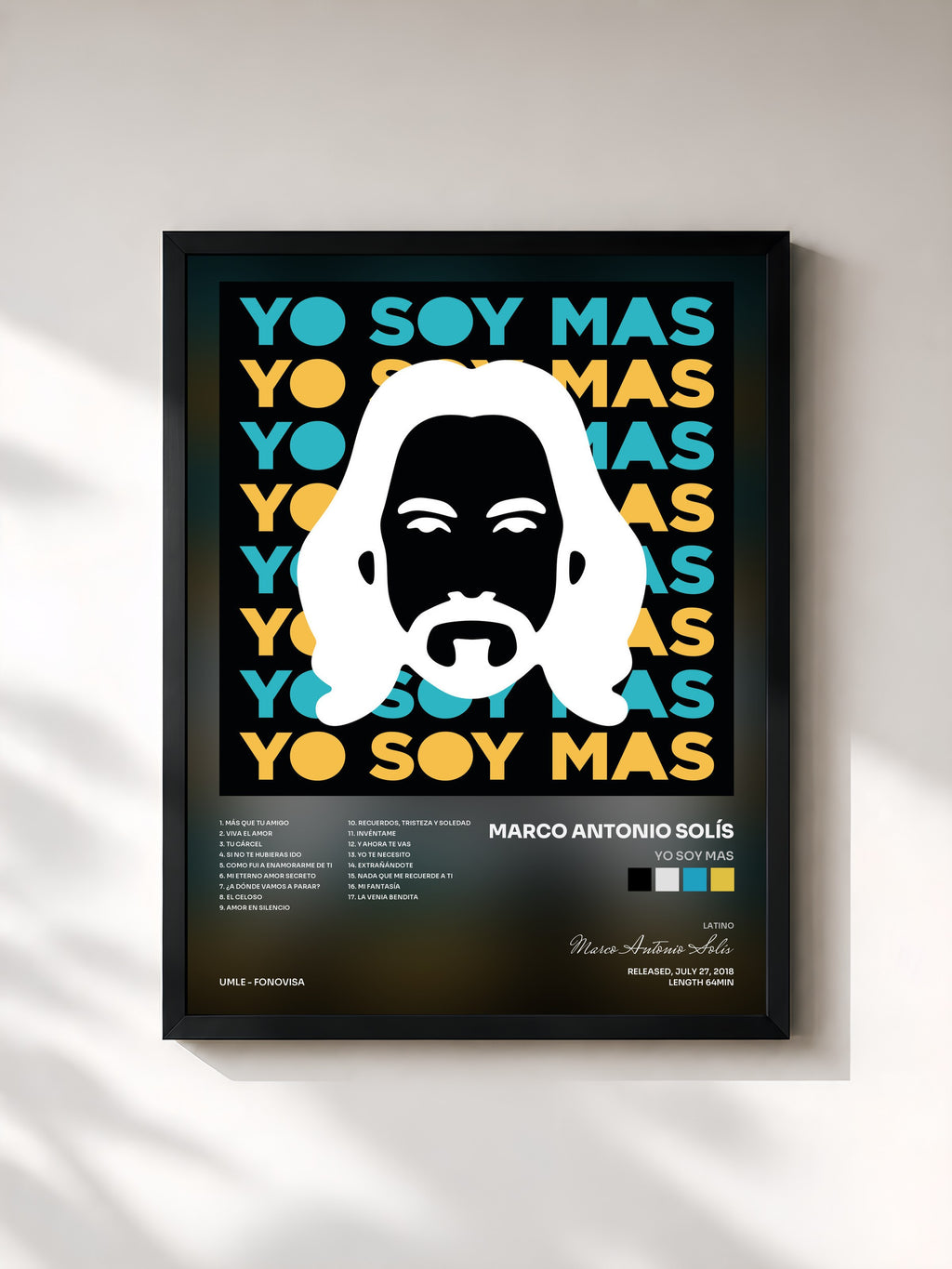 #noir Tableau de l'album Yo Soy MAS de Marco Antonio Solís, cadre noir, imprimé et encadré en France