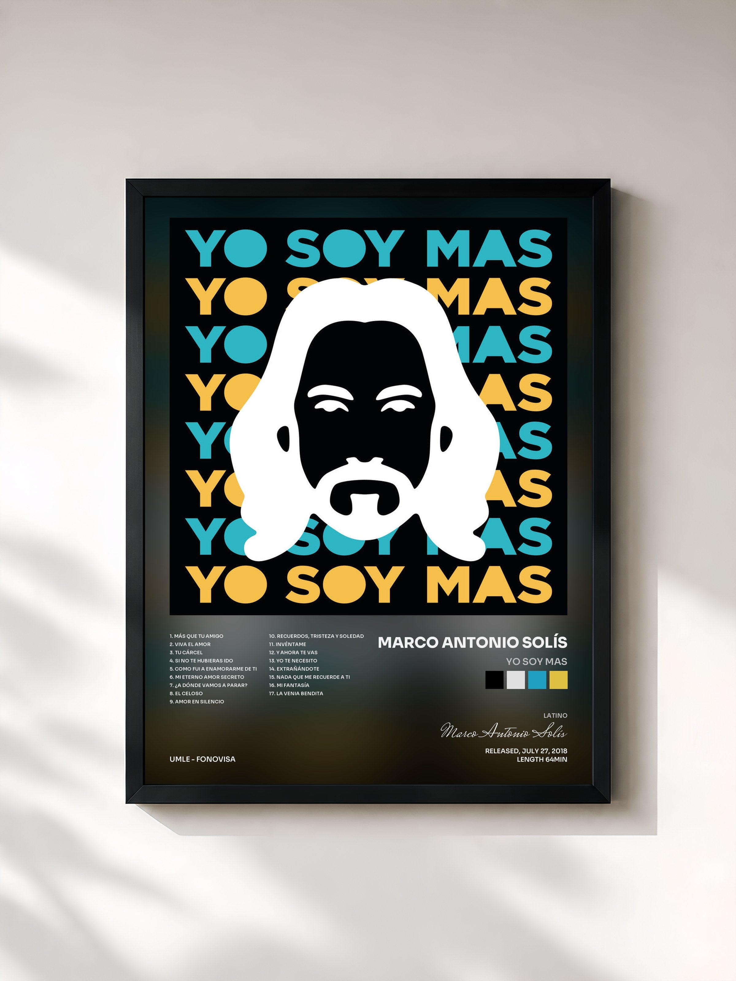 #noir Tableau de l'album Yo Soy MAS de Marco Antonio Solís, cadre noir, imprimé et encadré en France