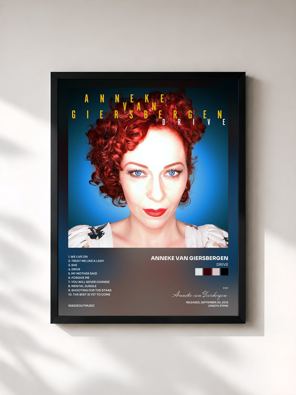 #noir Tableau de l'album Drive de Anneke van Giersbergen, cadre noir, imprimé et encadré en France