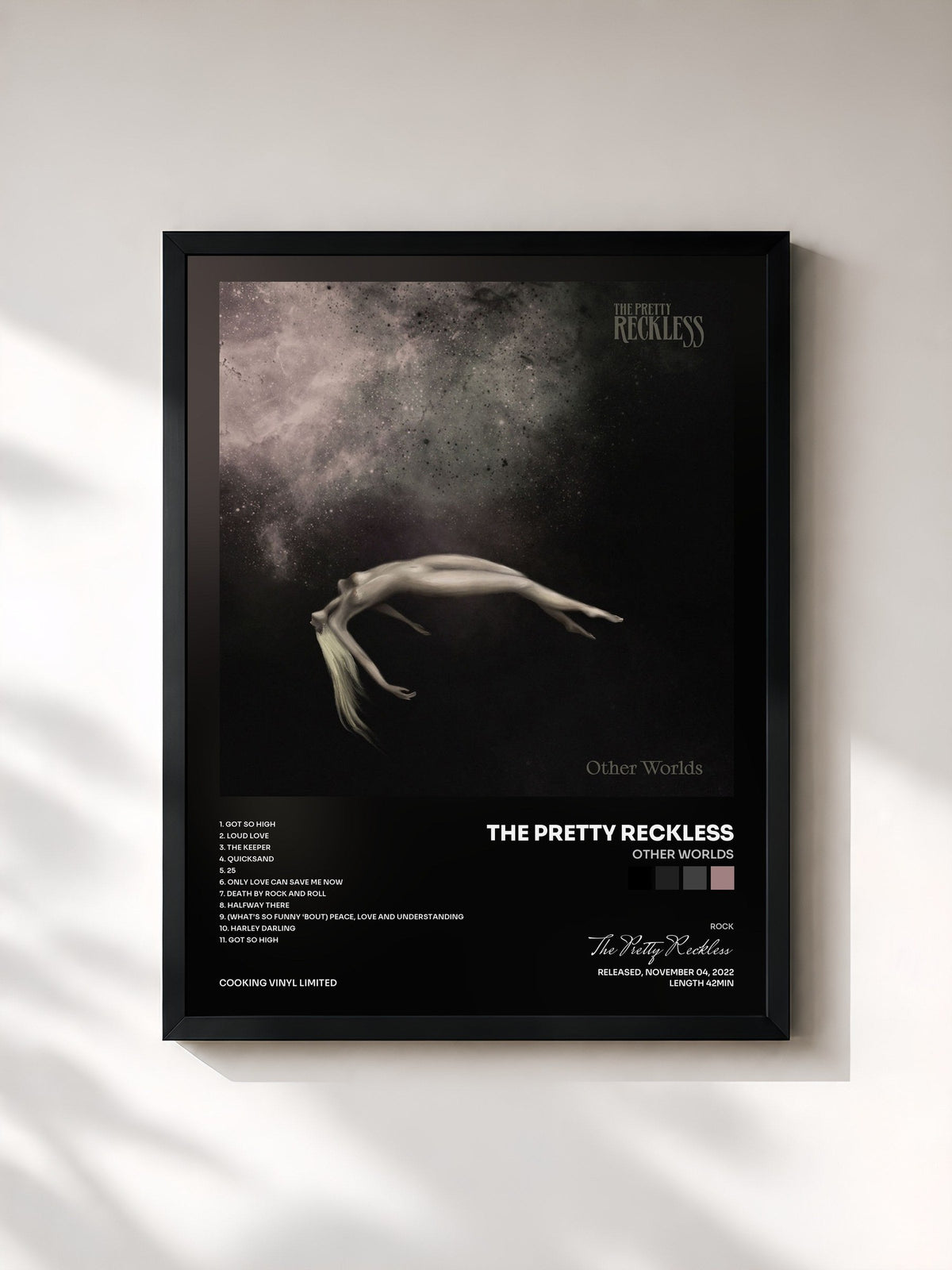 #noir Tableau de l'album Other Worlds de The Pretty Reckless, cadre noir, imprimé et encadré en France
