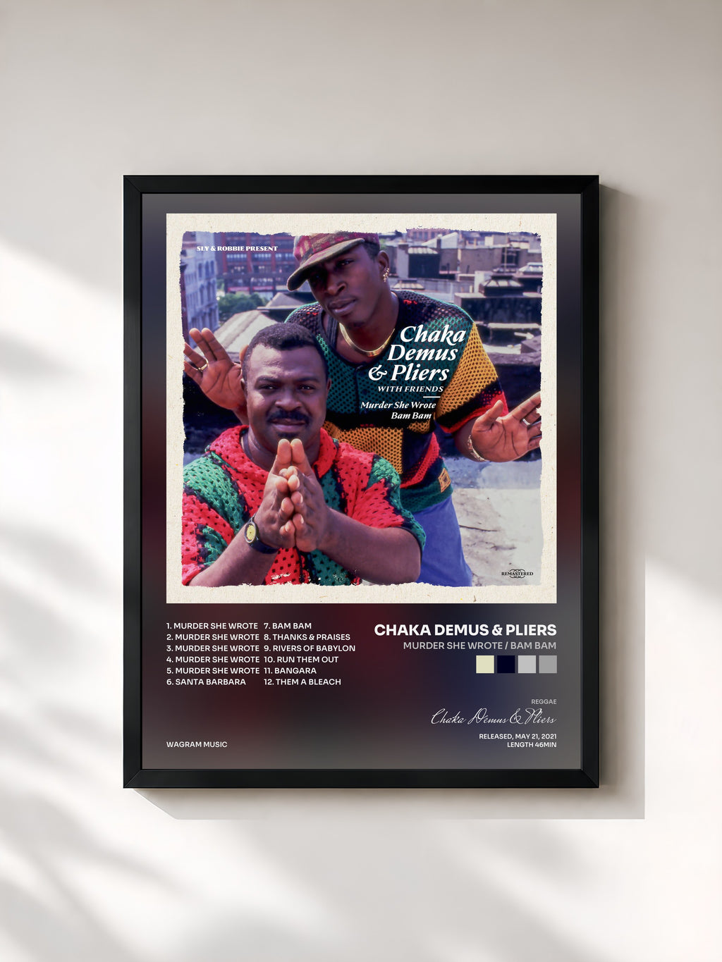 #noir Tableau de l'album Murder She Wrote / Bam Bam de Chaka Demus & Pliers, cadre noir, imprimé et encadré en France