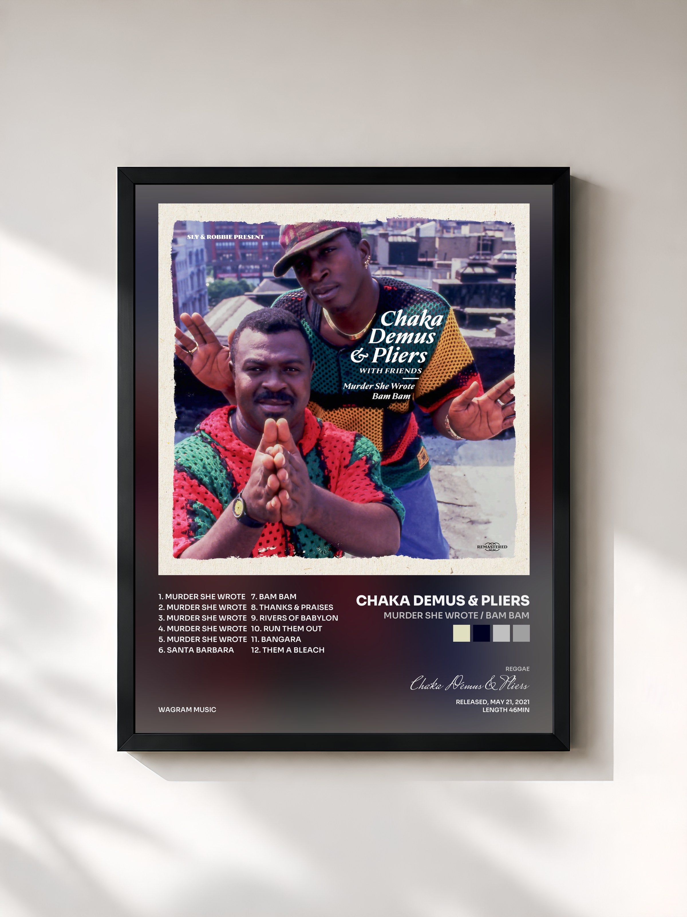 #noir Tableau de l'album Murder She Wrote / Bam Bam de Chaka Demus & Pliers, cadre noir, imprimé et encadré en France