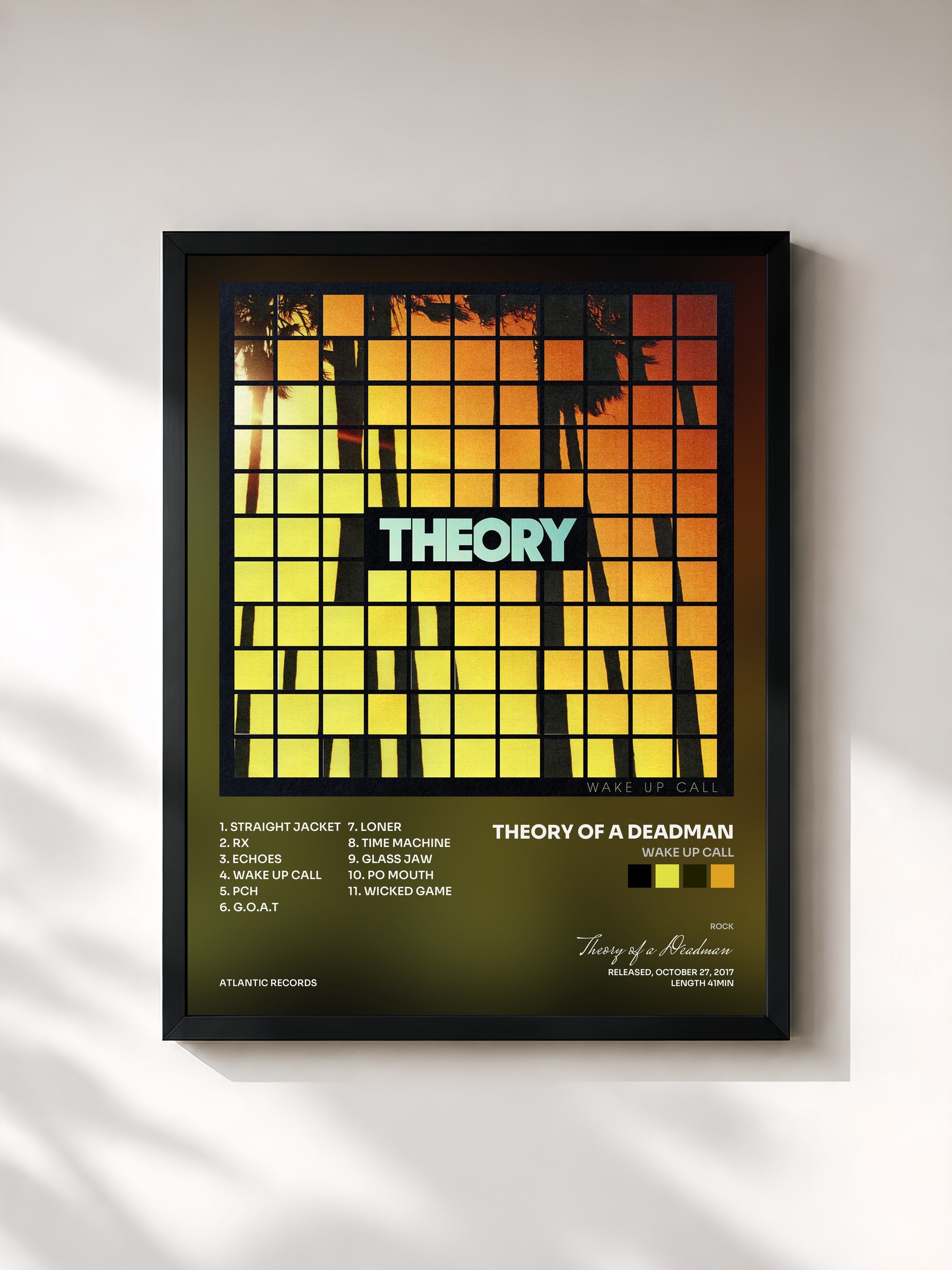 #noir Tableau de l'album Wake Up Call de Theory of a Deadman, cadre noir, imprimé et encadré en France