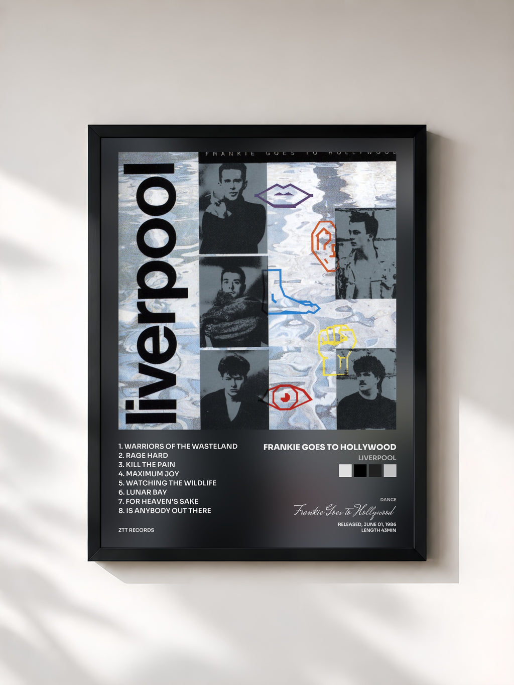 #noir Tableau de l'album Liverpool de Frankie Goes to Hollywood, cadre noir, imprimé et encadré en France