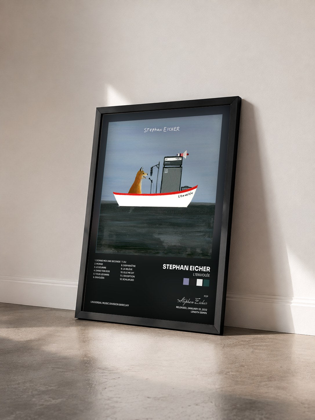 #noir L'Envolée de Stephan Eicher en lámina enmarcada vista de tres cuartos, marco negro