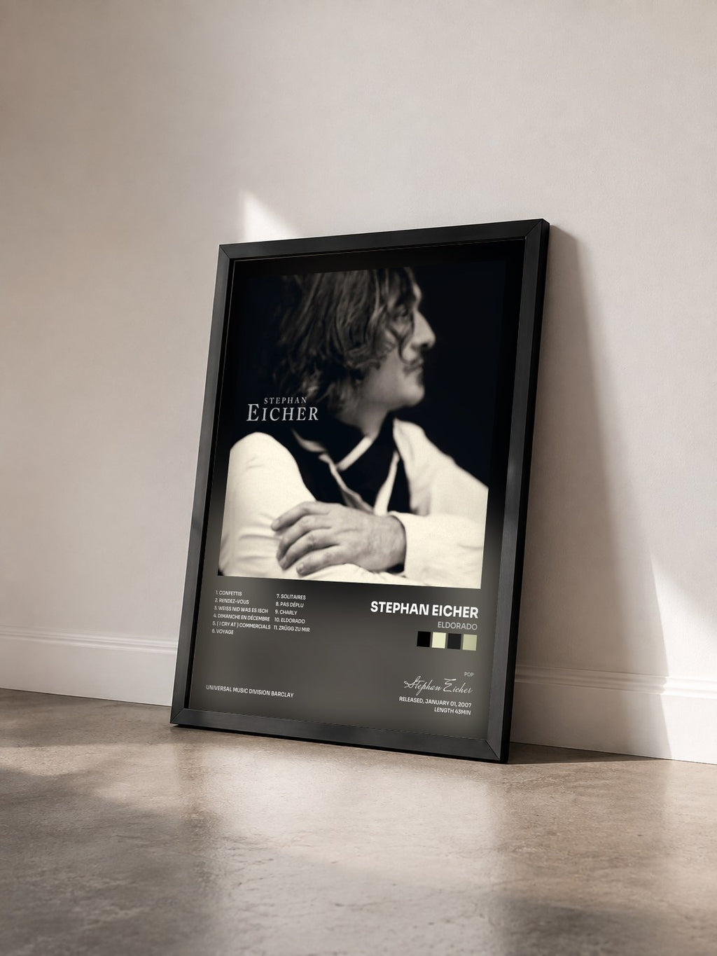 #noir Eldorado de Stephan Eicher en lámina enmarcada vista de tres cuartos, marco negro