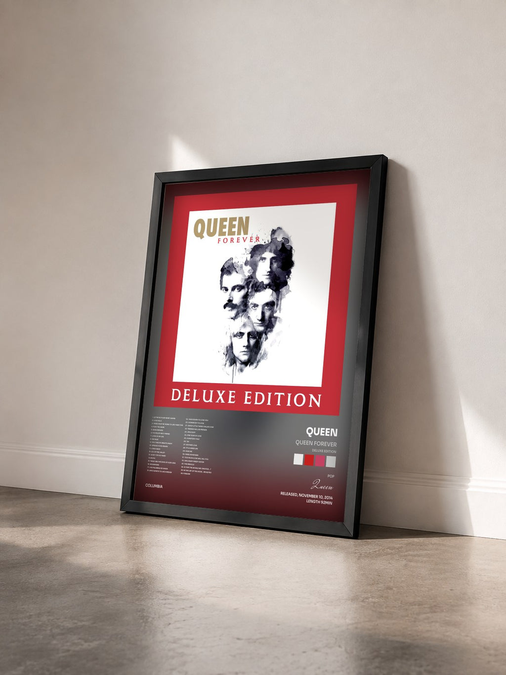 #noir Tableau de l'album Queen Forever (Deluxe Edition) de Queen vu de trois quarts, cadre noir