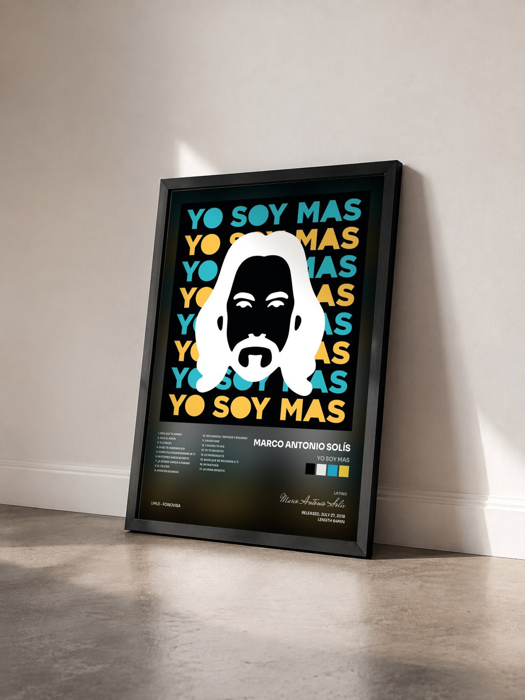 #noir Tableau de l'album Yo Soy MAS de Marco Antonio Solís vu de trois quarts, cadre noir