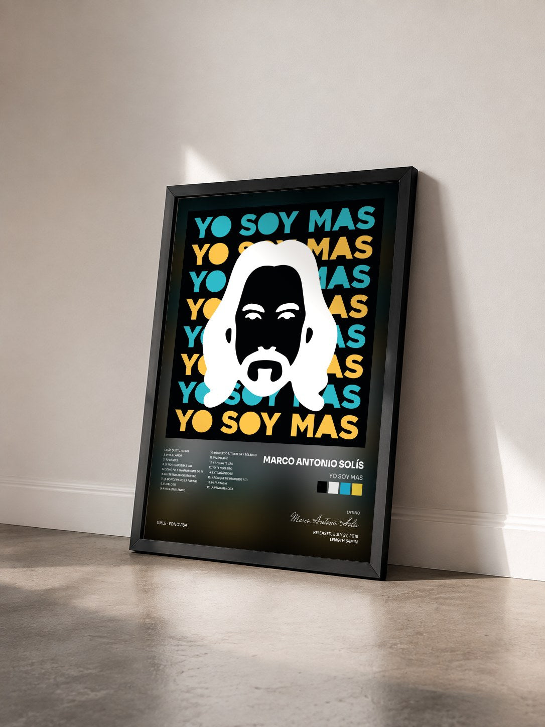 #noir Tableau de l'album Yo Soy MAS de Marco Antonio Solís vu de trois quarts, cadre noir