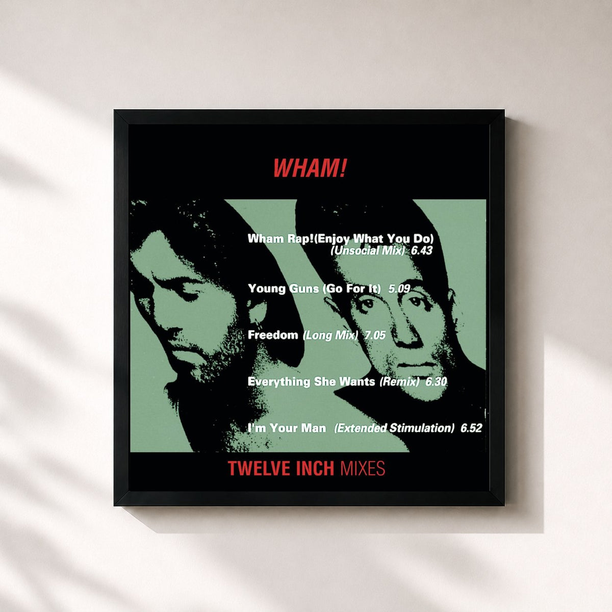 #noir Wham 12" Mixes von Wham! als quadratischer Kunstdruck, schwarzer Rahmen 32x32 cm